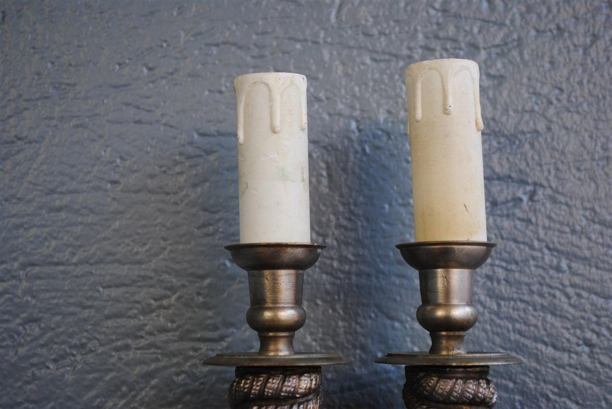 Set of 4 bright wall sconces with knotted ropes in silver metal. French work of the 1940s.