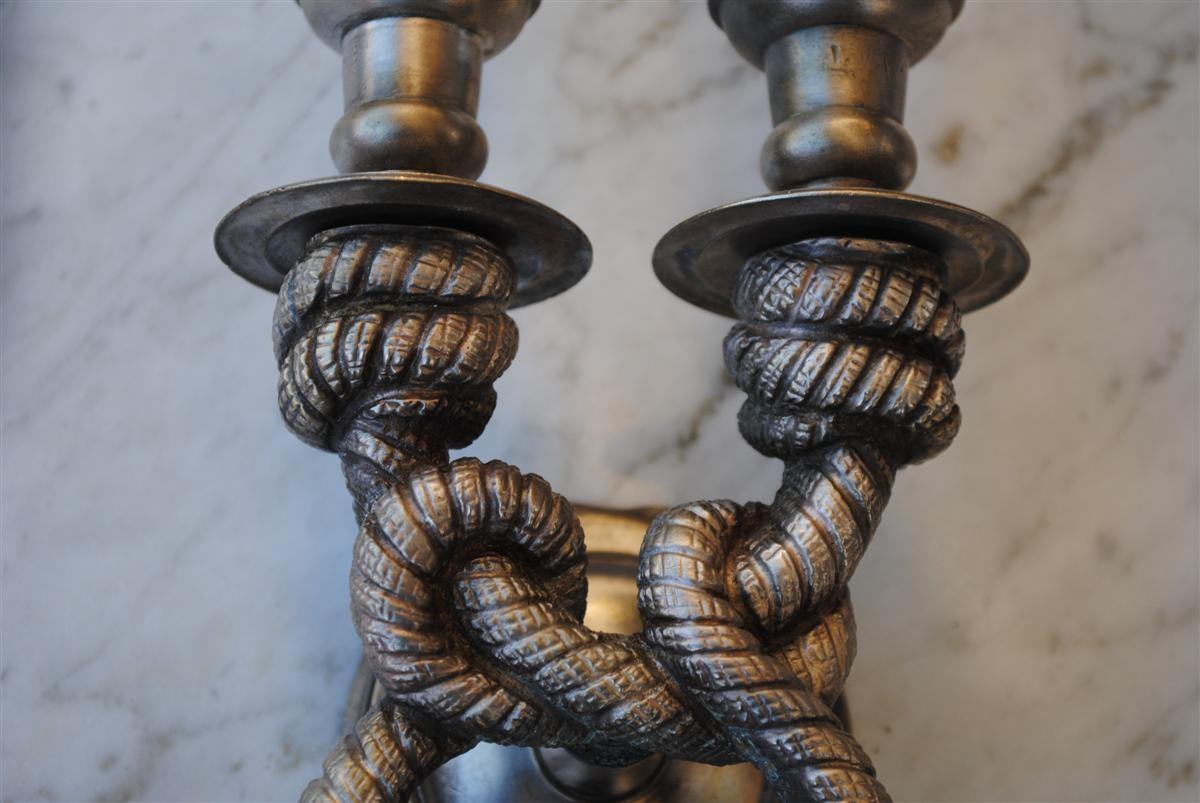 Mid-20th Century 1940s Set of 4 Silver Plated Bronze Rope Wall Sconces For Sale