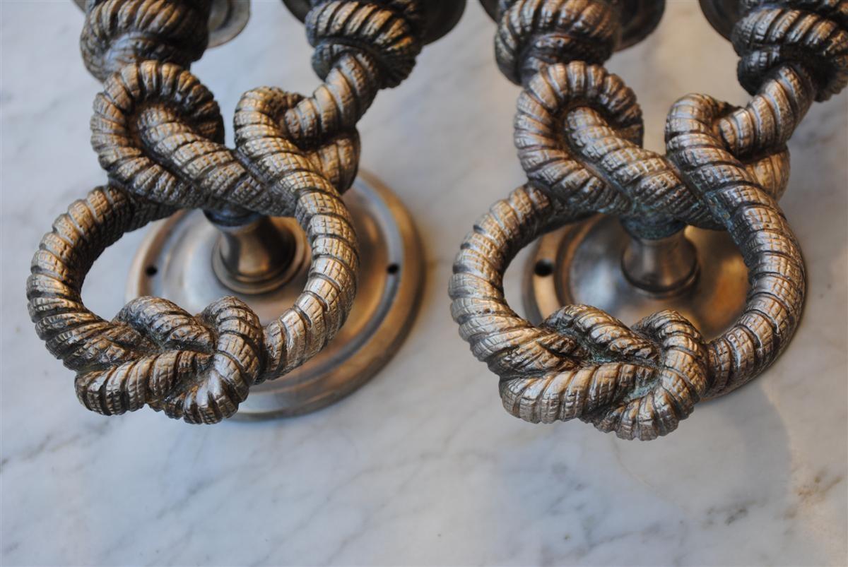 1940s Set of 4 Silver Plated Bronze Rope Wall Sconces For Sale 1
