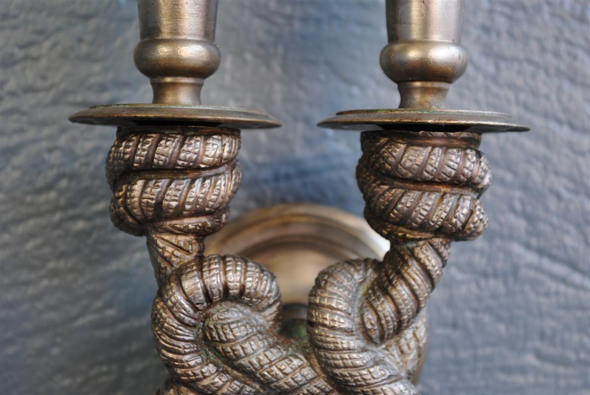 1940s Set of 4 Silver Plated Bronze Rope Wall Sconces For Sale 2