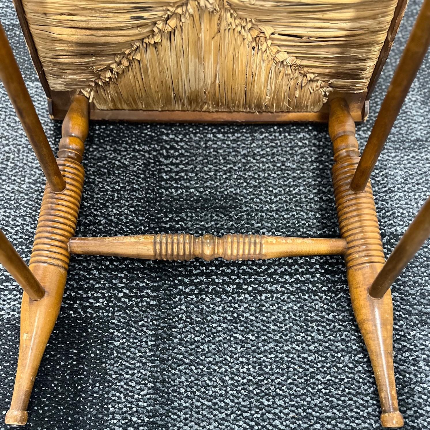 1940's Set of 8 Vintage Hitchcock Rush Seat Chairs with Stenciled Fruit Motif For Sale 9
