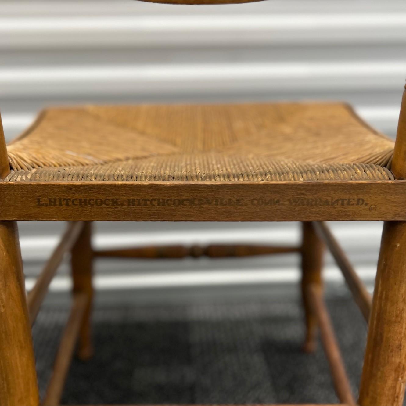 1940's Set of 8 Vintage Hitchcock Rush Seat Chairs with Stenciled Fruit Motif For Sale 10