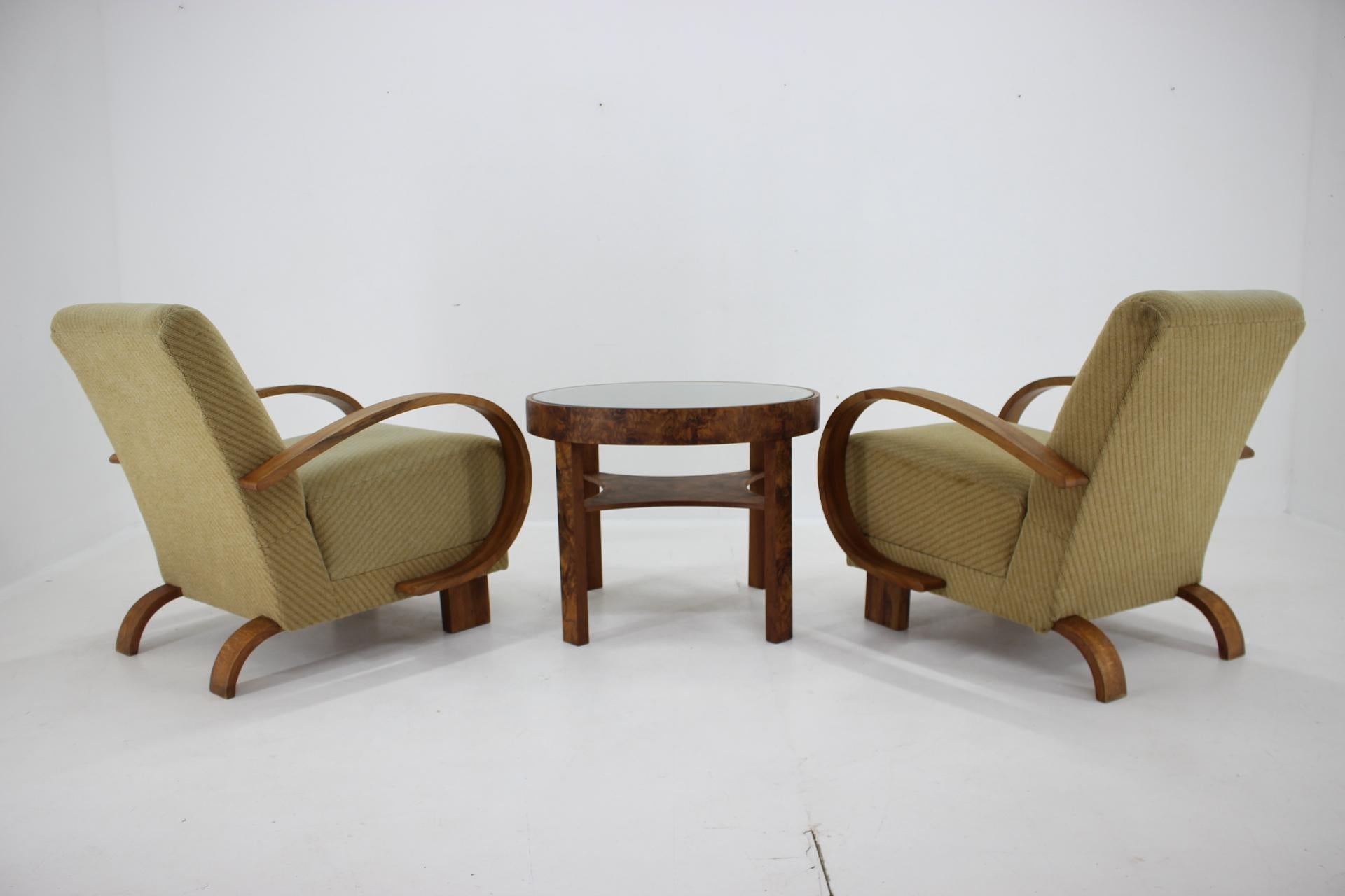 1940s Set of Art Deco Armchairs and Table in Walnut, Czechoslovakia 1