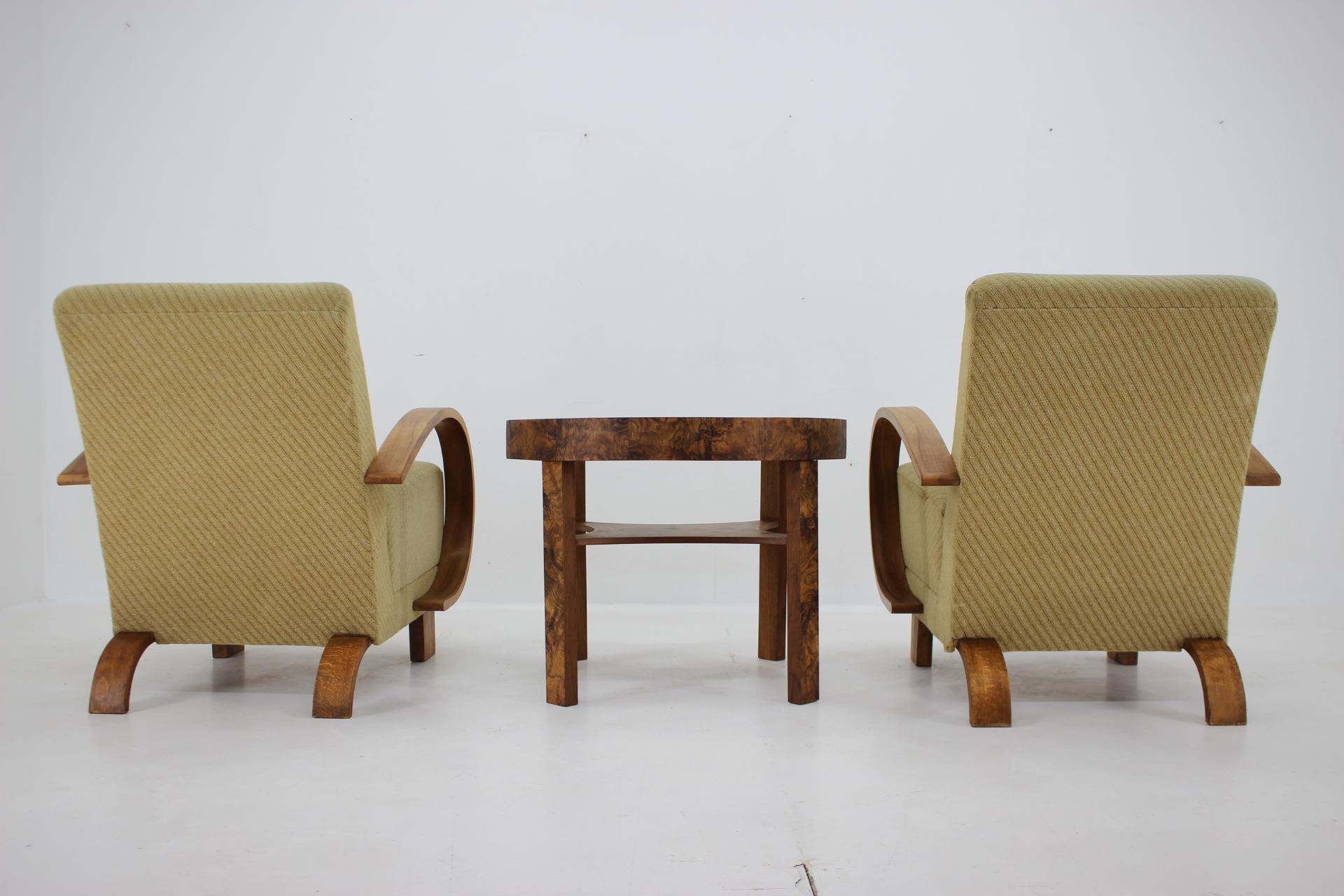 1940s Set of Art Deco Armchairs and Table in Walnut, Czechoslovakia 2