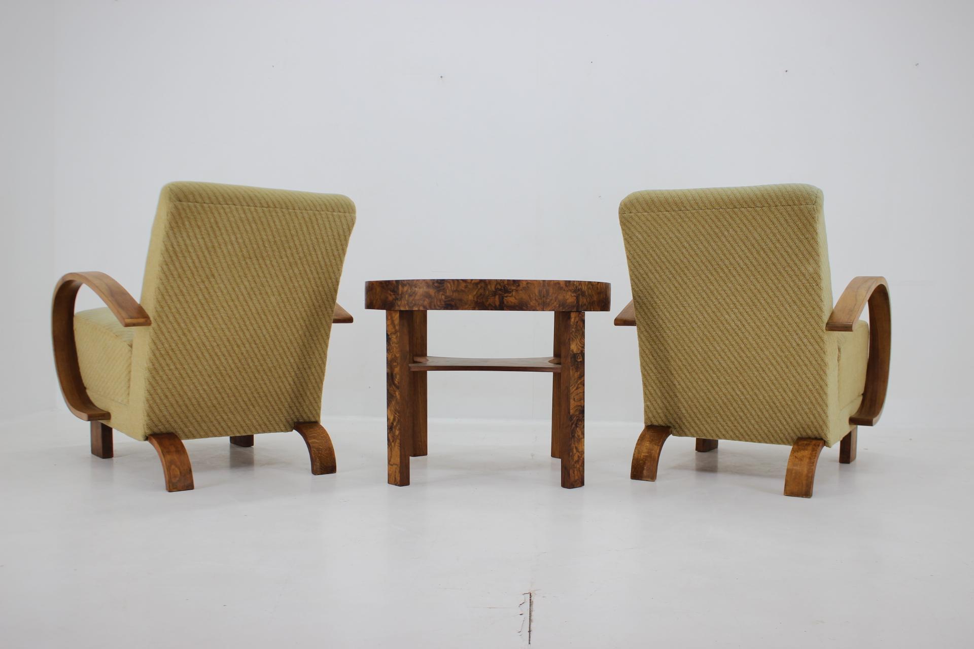 1940s Set of Art Deco Armchairs and Table in Walnut, Czechoslovakia 3
