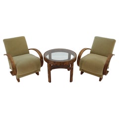 1940s Set of Art Deco Armchairs and Table in Walnut, Czechoslovakia