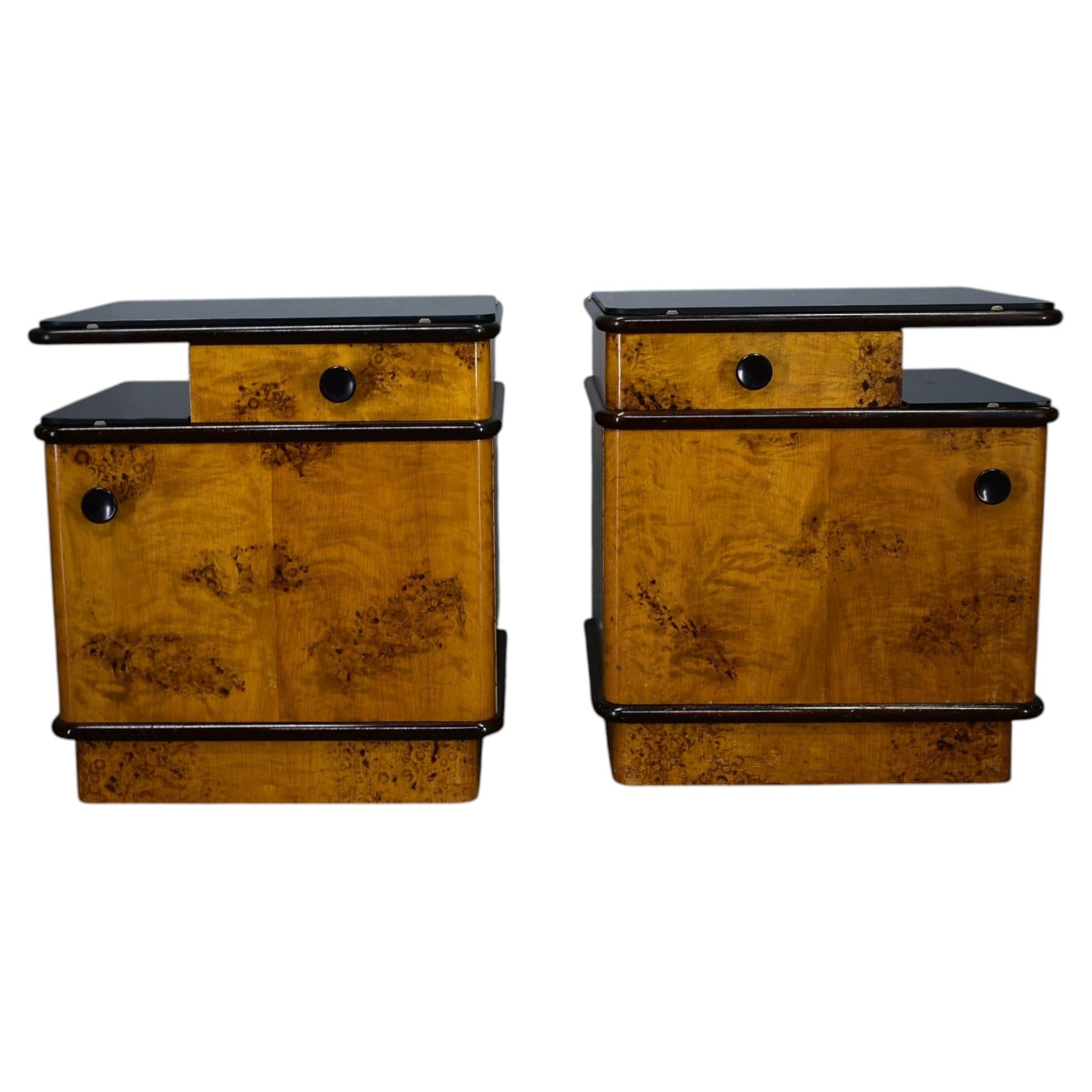 1940s Set of Bedside Tables by Jindrich Halabala, Czechoslovakia For Sale