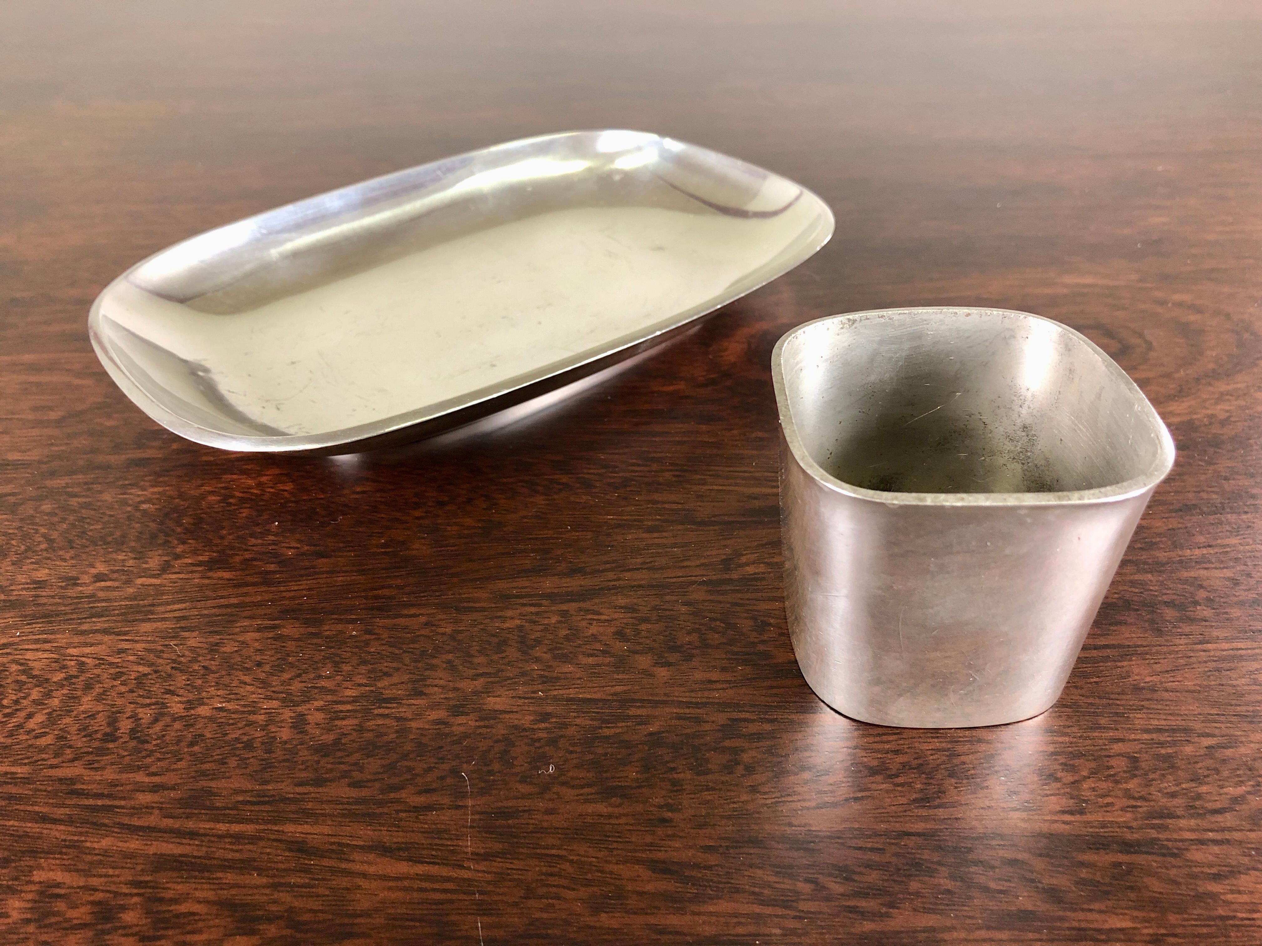 Mid-Century Modern 1940s Set of Danish Just Andersen Pewter Serving Platter and Bowl For Sale