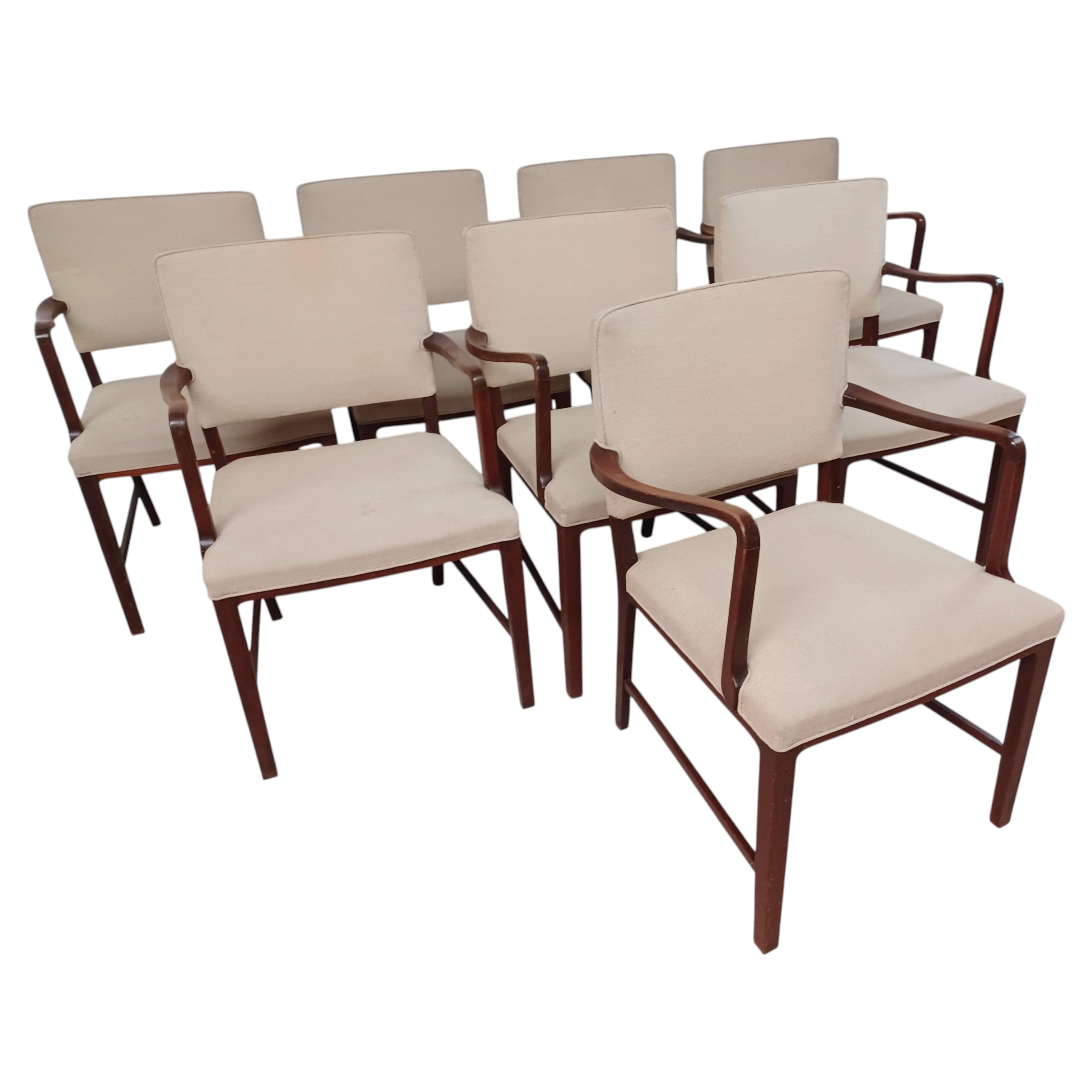 1940s Set of Eight Danish Armchairs in Stained Beech