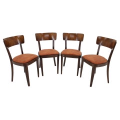 Ensemble de quatre chaises de salle à manger des années 1940, Tchécoslovaquie