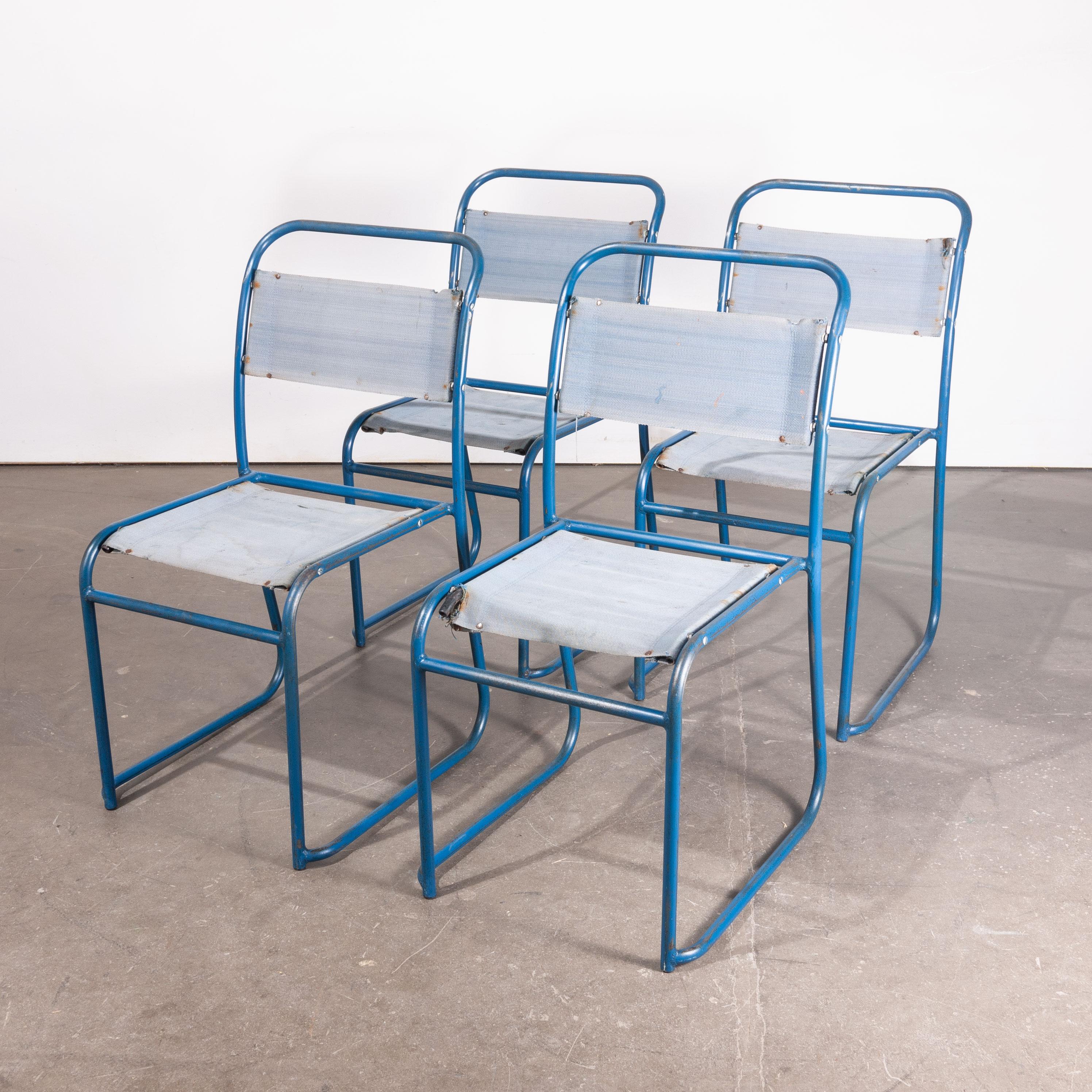 Mid-Century Modern 1940s Set of Four Pel/Cox Metal Tubular Metal Dining Chairs with Canvas Seats