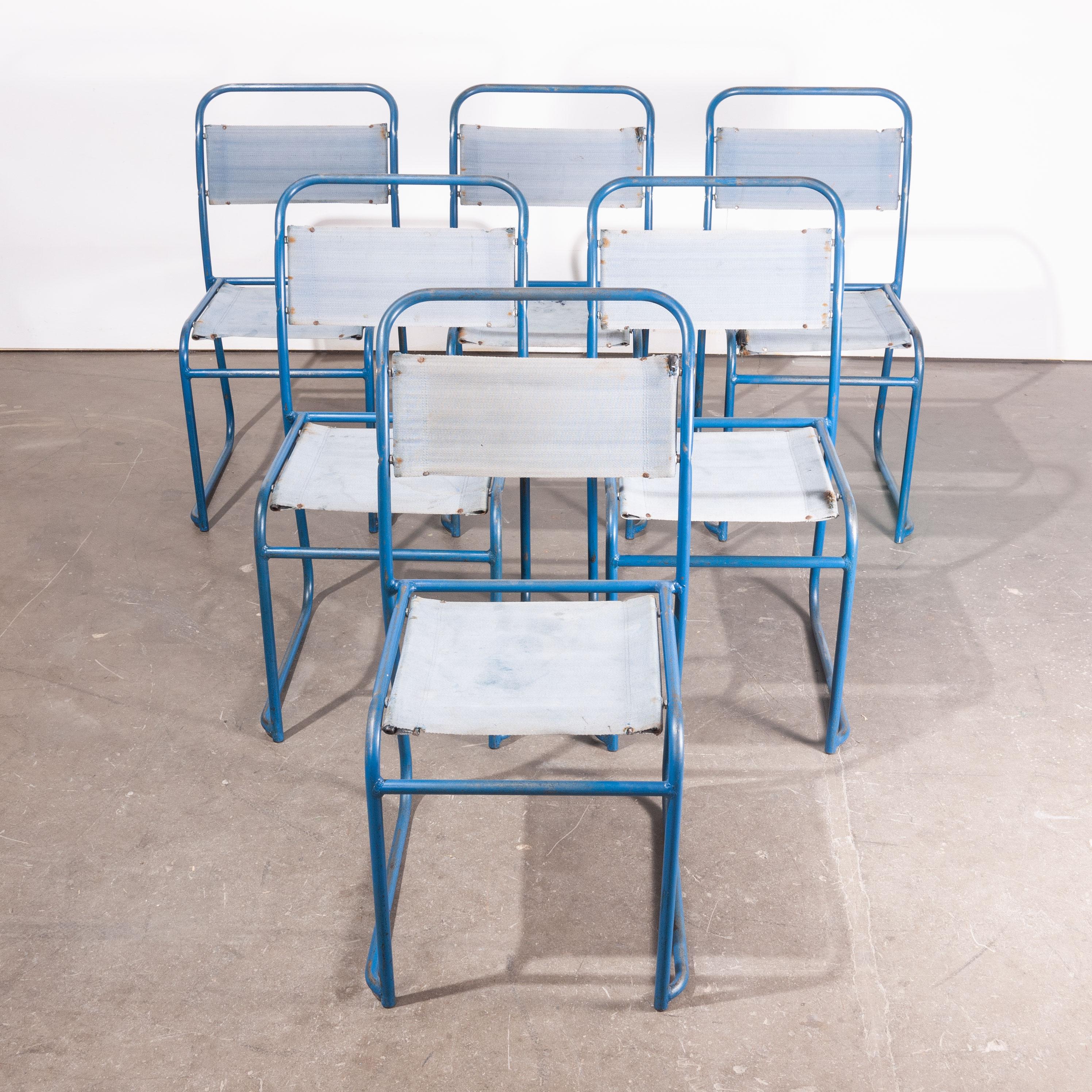 Mid-20th Century 1940s Set of Six Pel/COX Metal Tubular Metal Dining Chairs with Canvas Seats