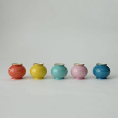 1940s Set of Small Five Pastel Colored Soliflor Porcelain Vases