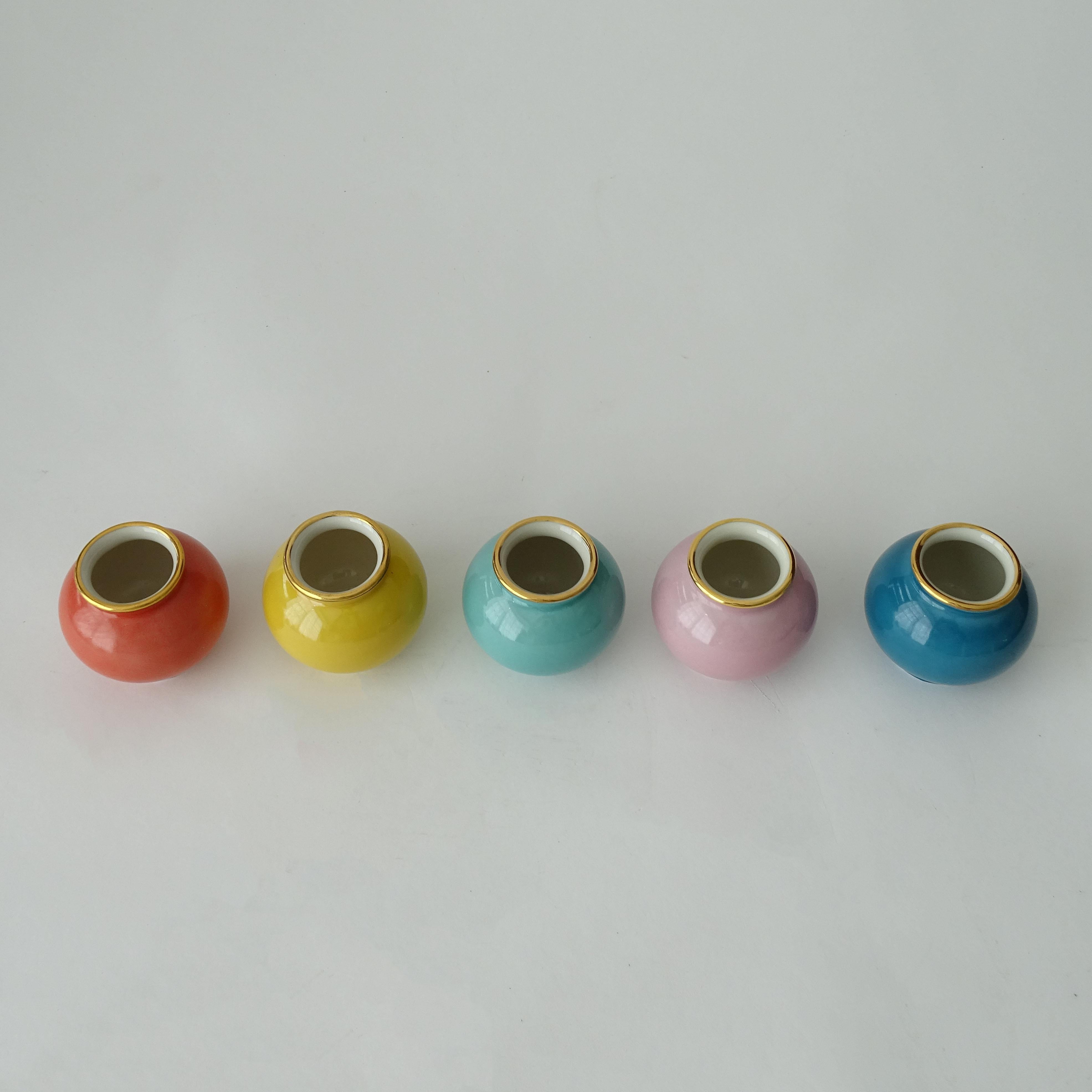 Mid-Century Modern 1940s Set of Small Five Pastel Colored Soliflor Porcelain Vases For Sale