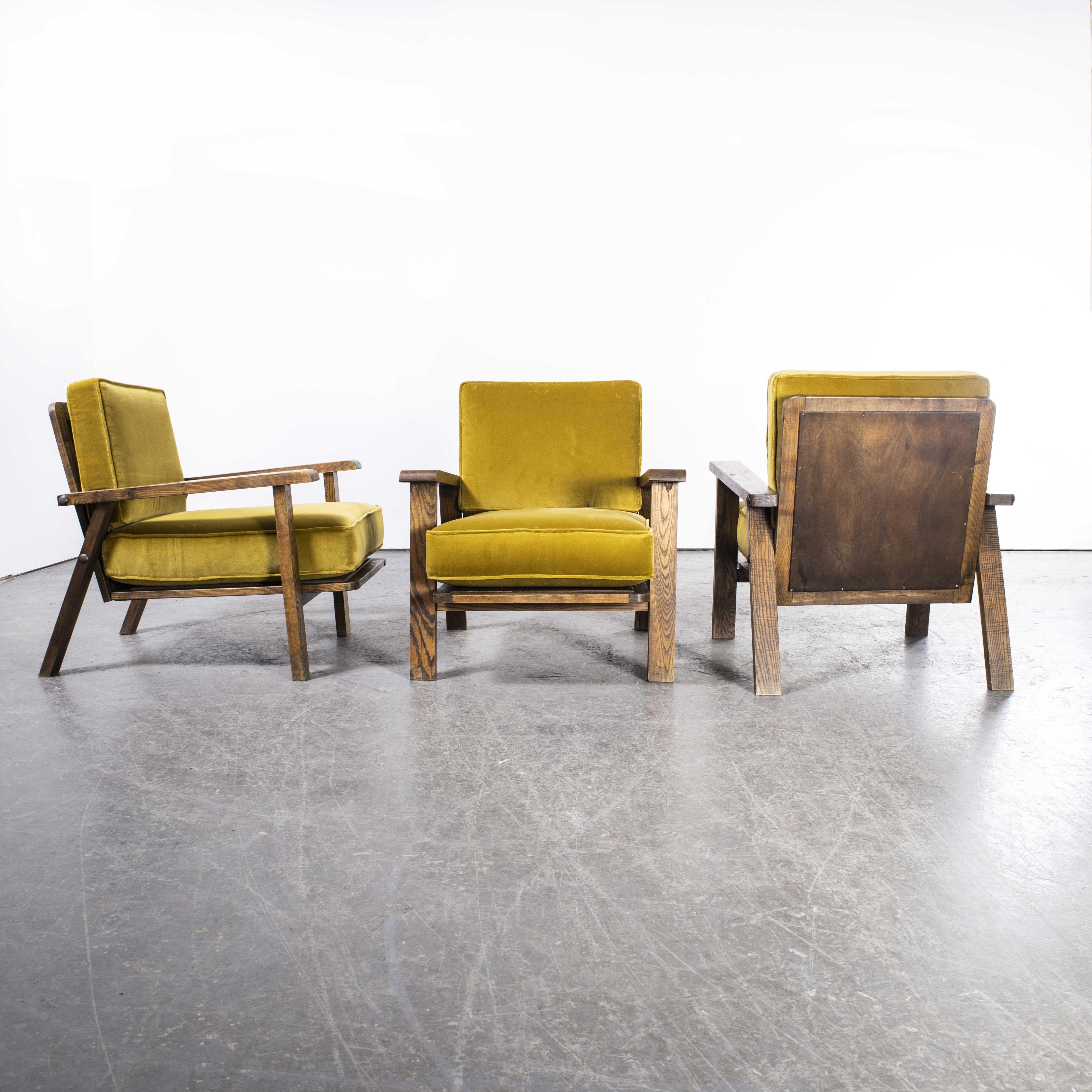 1940's Upholstered French Armchairs, Mustard - Set of Three In Good Condition In Hook, Hampshire