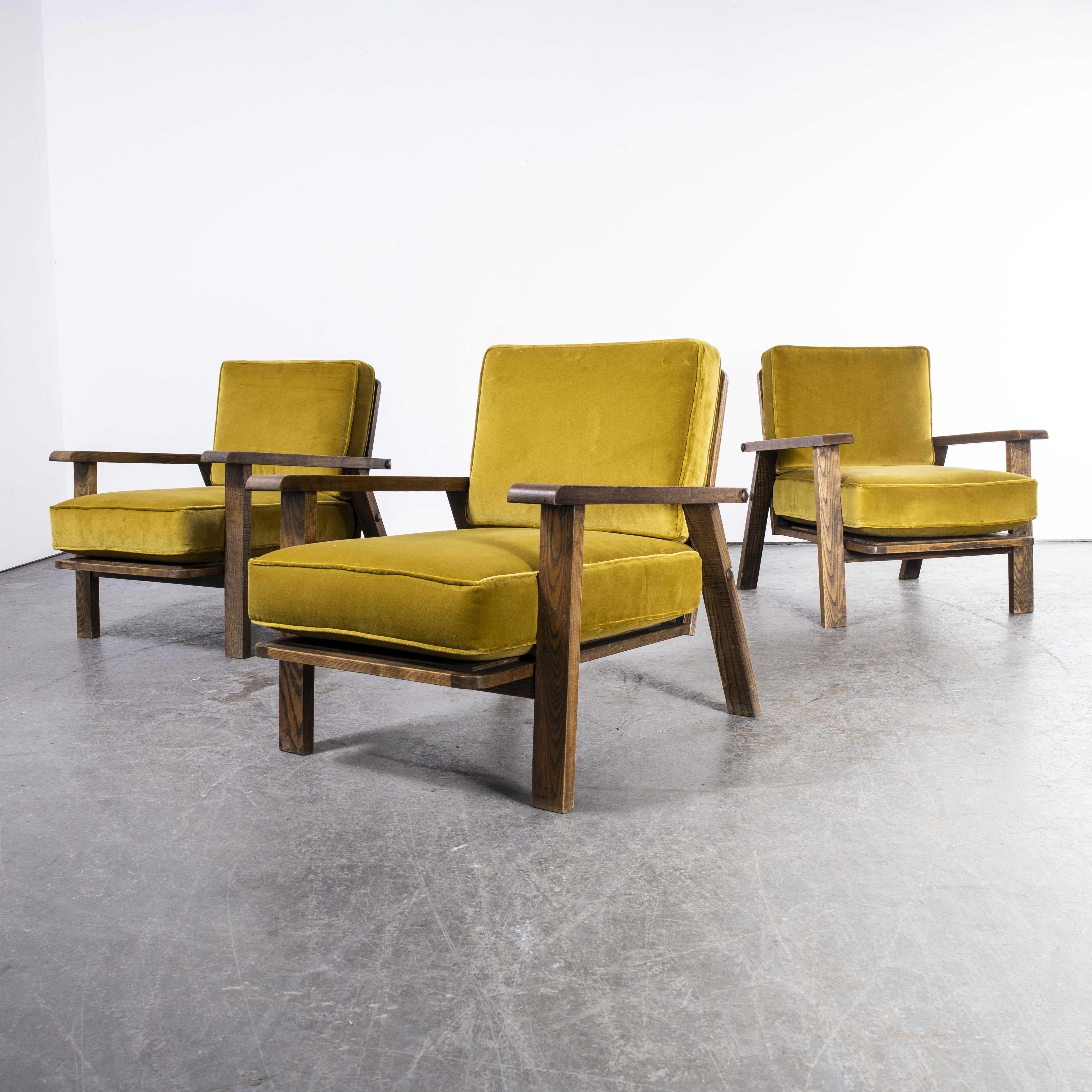 1940's Upholstered French Armchairs, Mustard - Set of Three 3