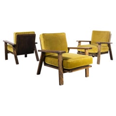 1940's Upholstered French Armchairs, Mustard - Set of Three