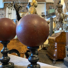 1940s Set of Two Art Deco Spheres on a Black Painted Wood Stand