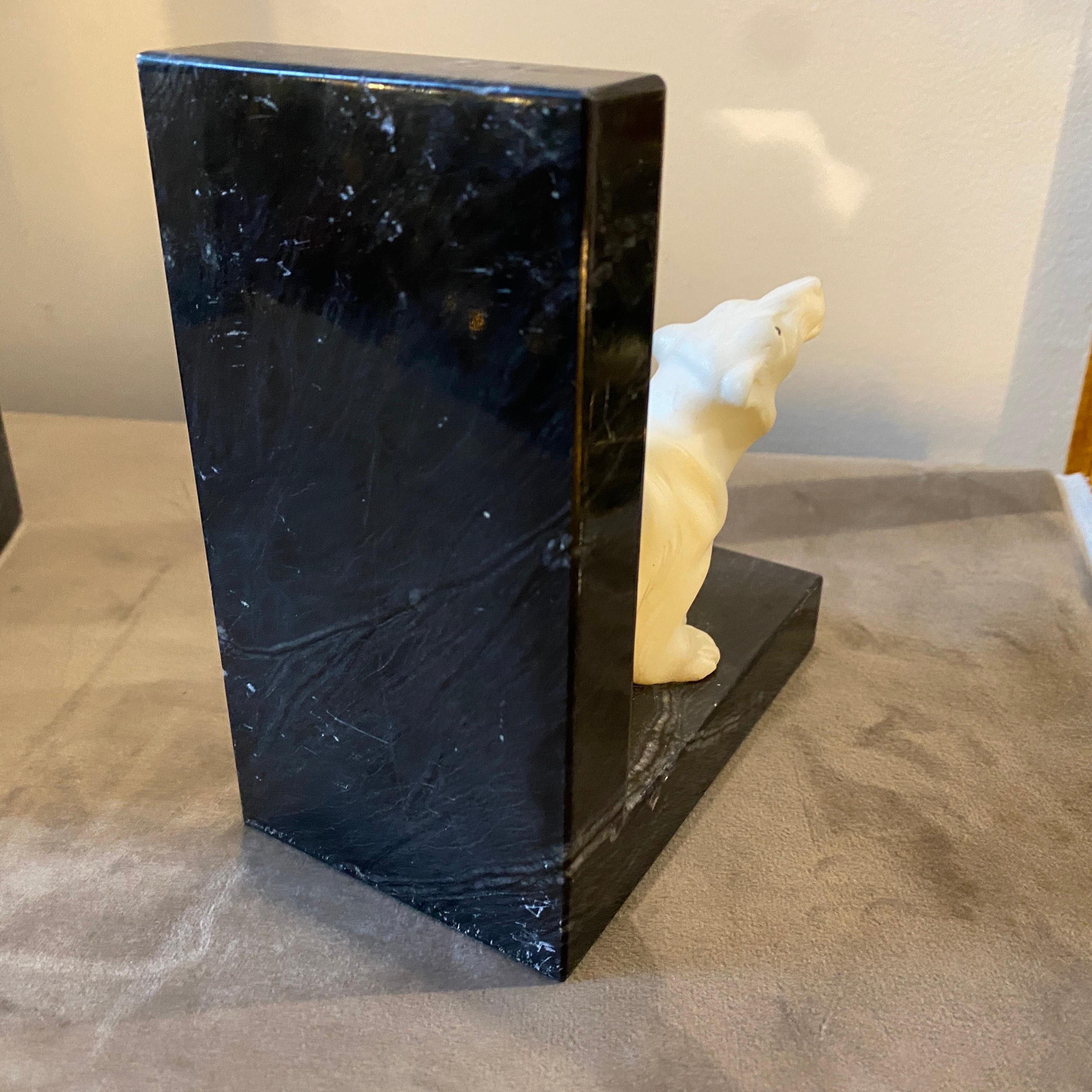 1940s Set of Two Art Deco White and Black Marble Bookends 2