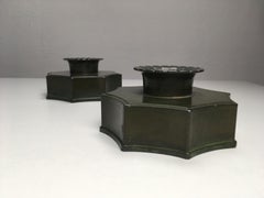 1940's Set of Two Danish Just Andersen Disco Metal Candlesticks