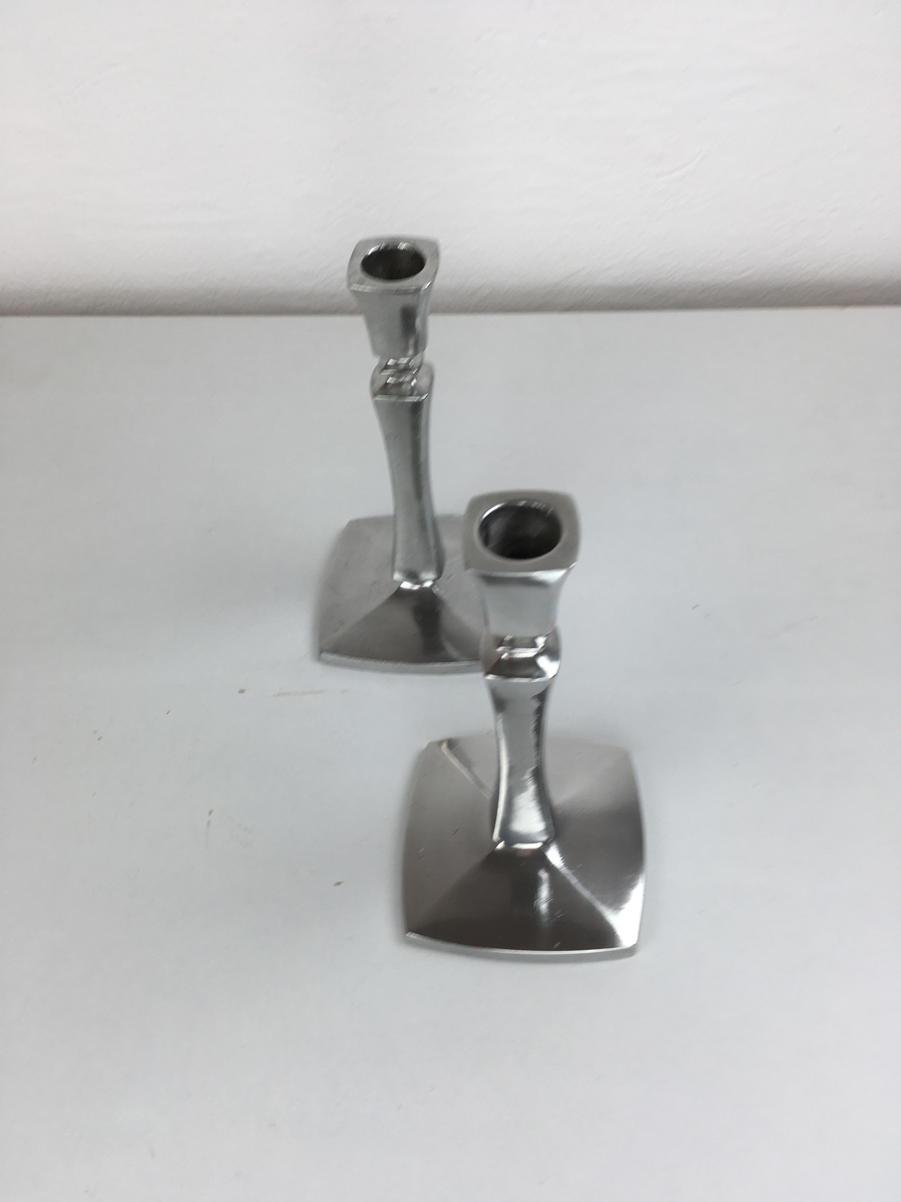 Art Deco 1940's Set of Two Danish Just Andersen Pewter candle Holders by Just Andersen For Sale