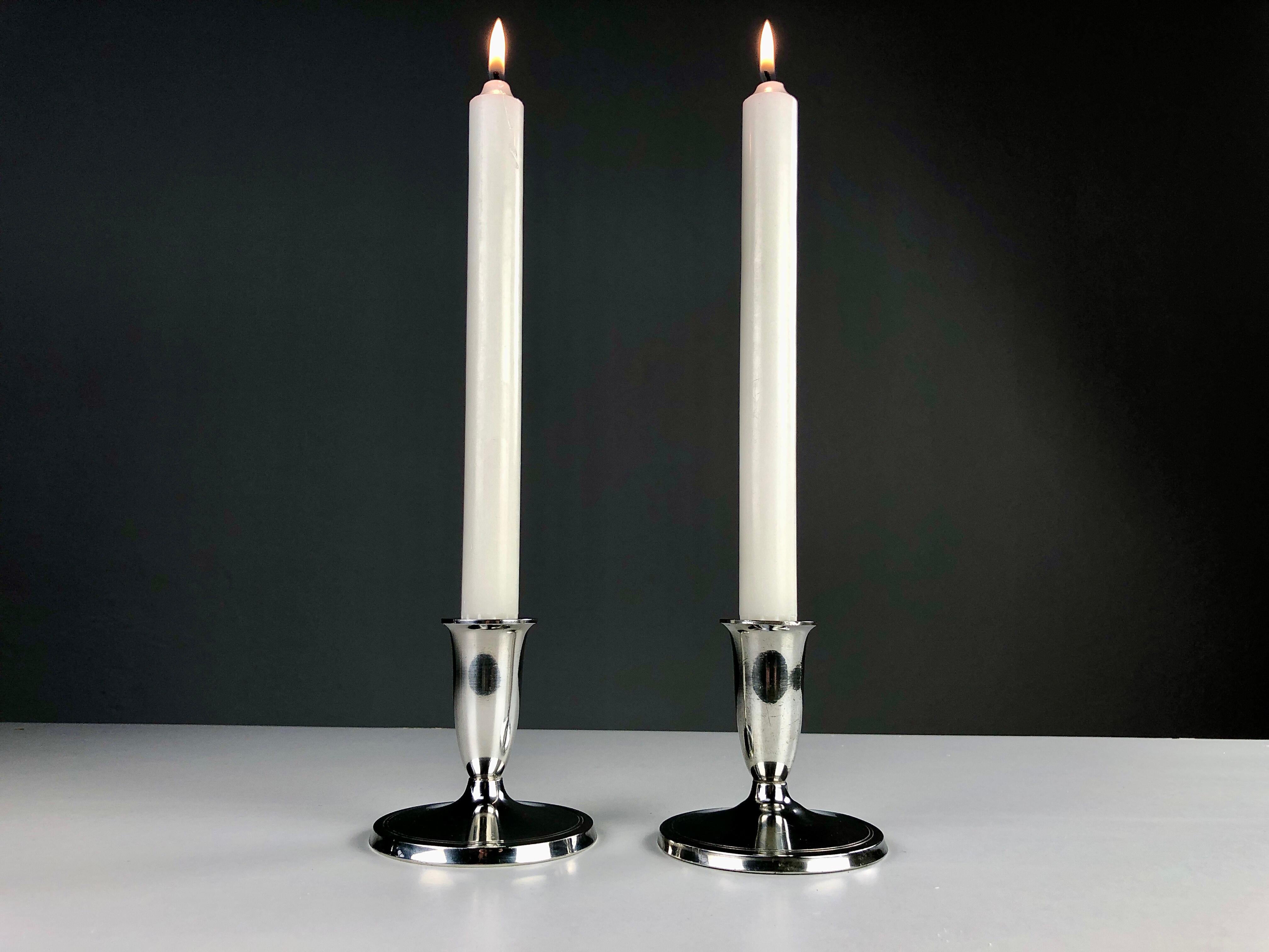 1940s Set of Two Danish Just Andersen Pewter Candlesticks In Good Condition For Sale In Knebel, DK