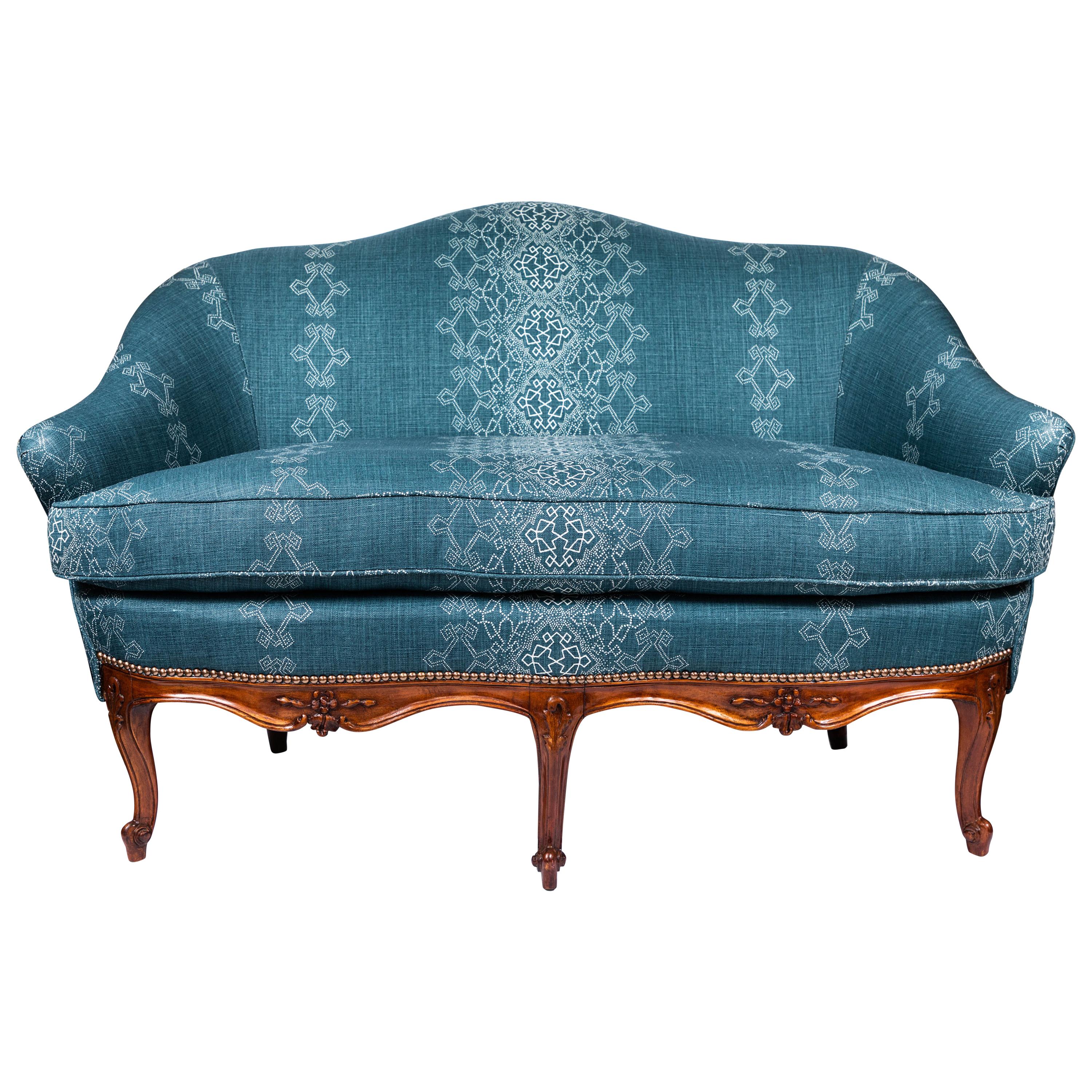 1940s Settee with Three Queen Anne Style Front Legs and Carvings