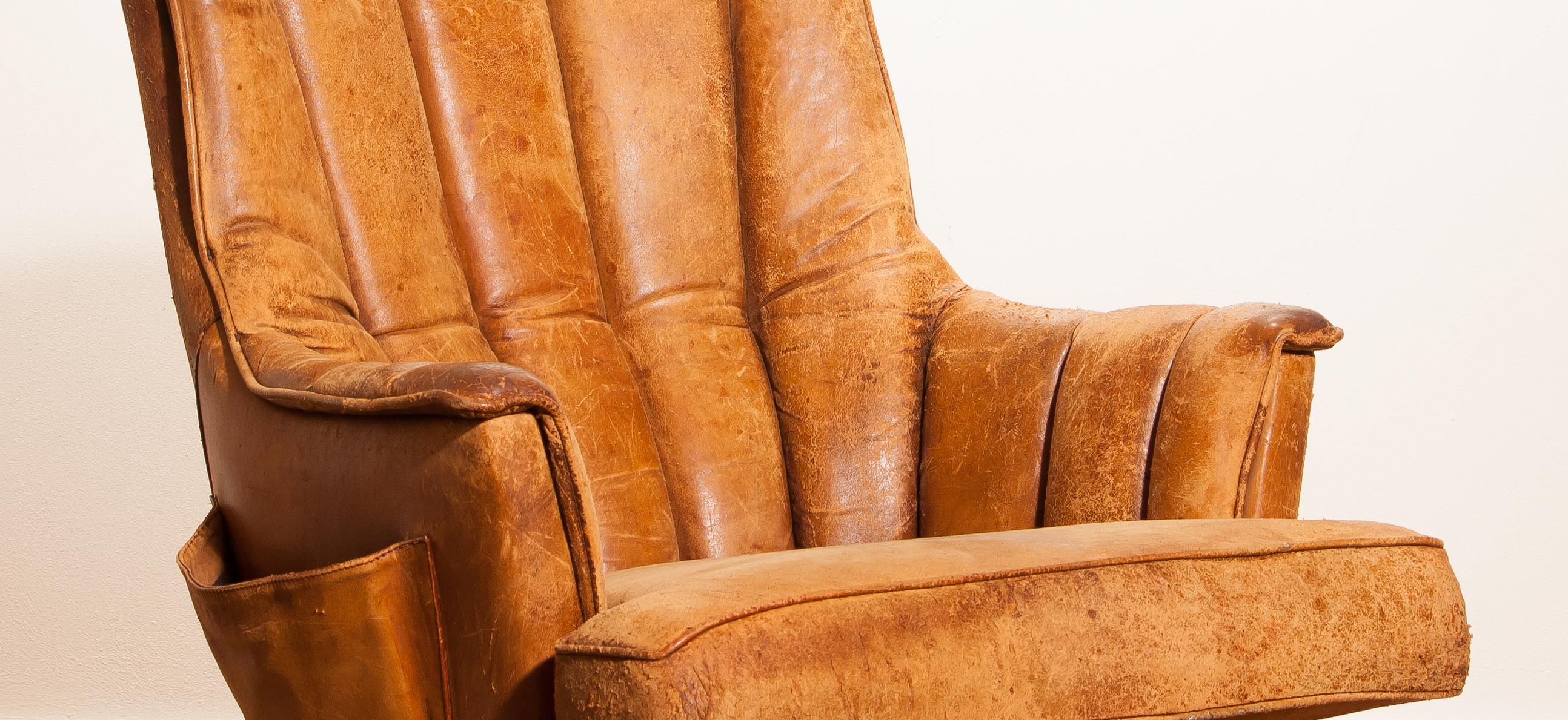 1940s, Sheep Leather Club Lounge Armchair, France 4
