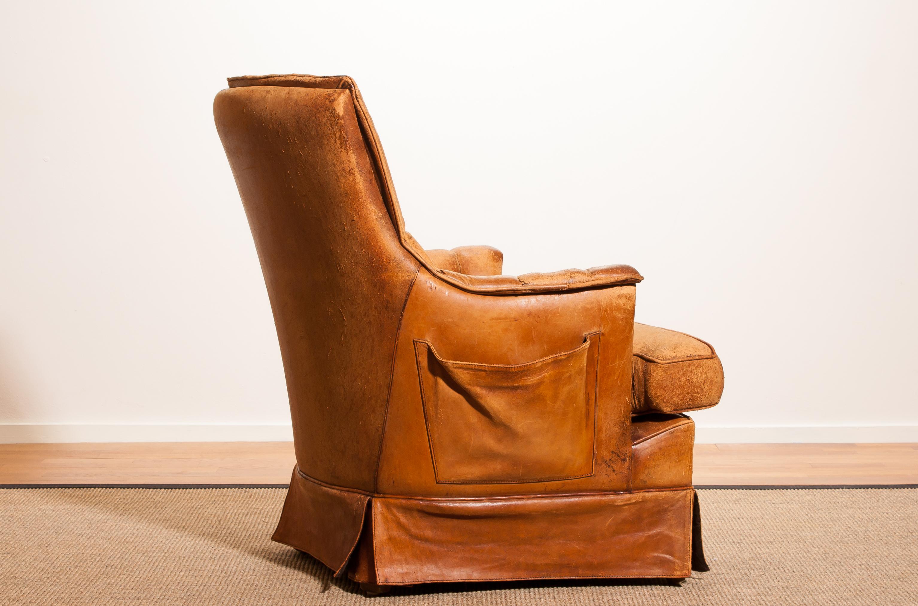 French Provincial 1940s, Sheep Leather Club Lounge Armchair, France