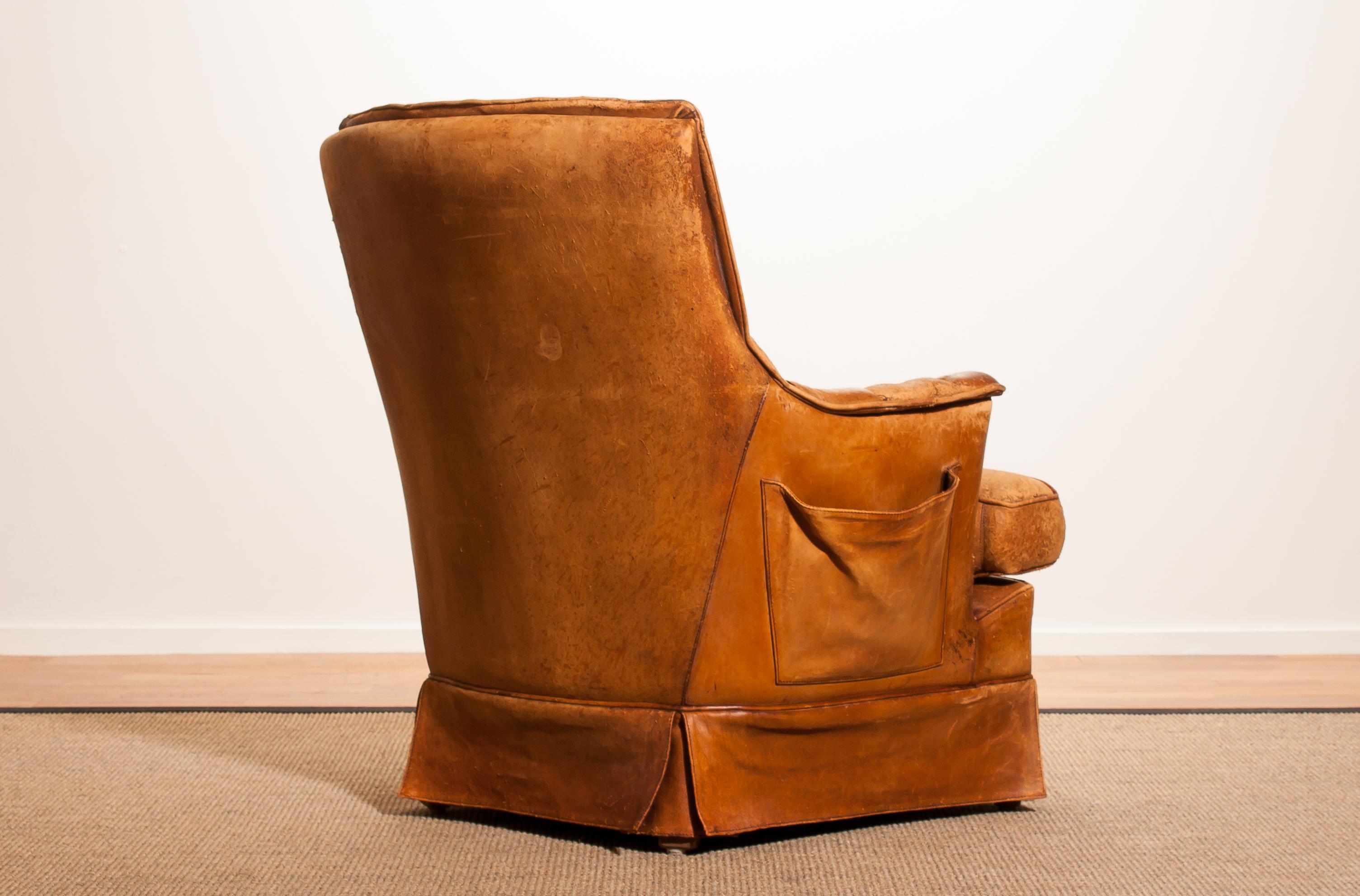 French 1940s, Sheep Leather Club Lounge Armchair, France