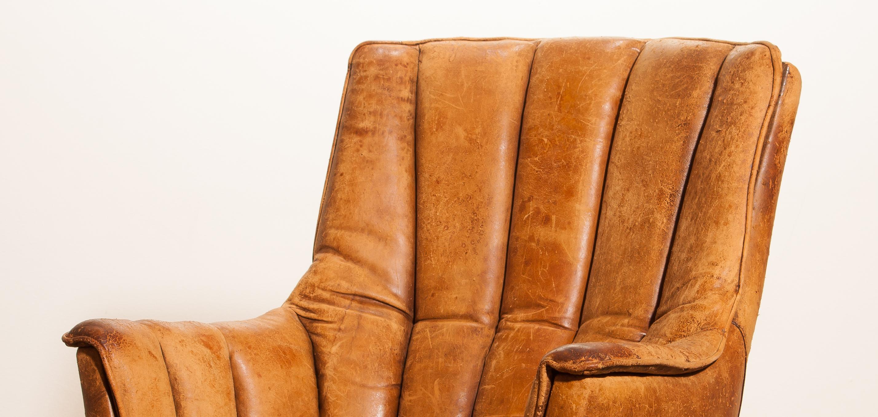 1940s, Sheep Leather Club Lounge Armchair, France 1