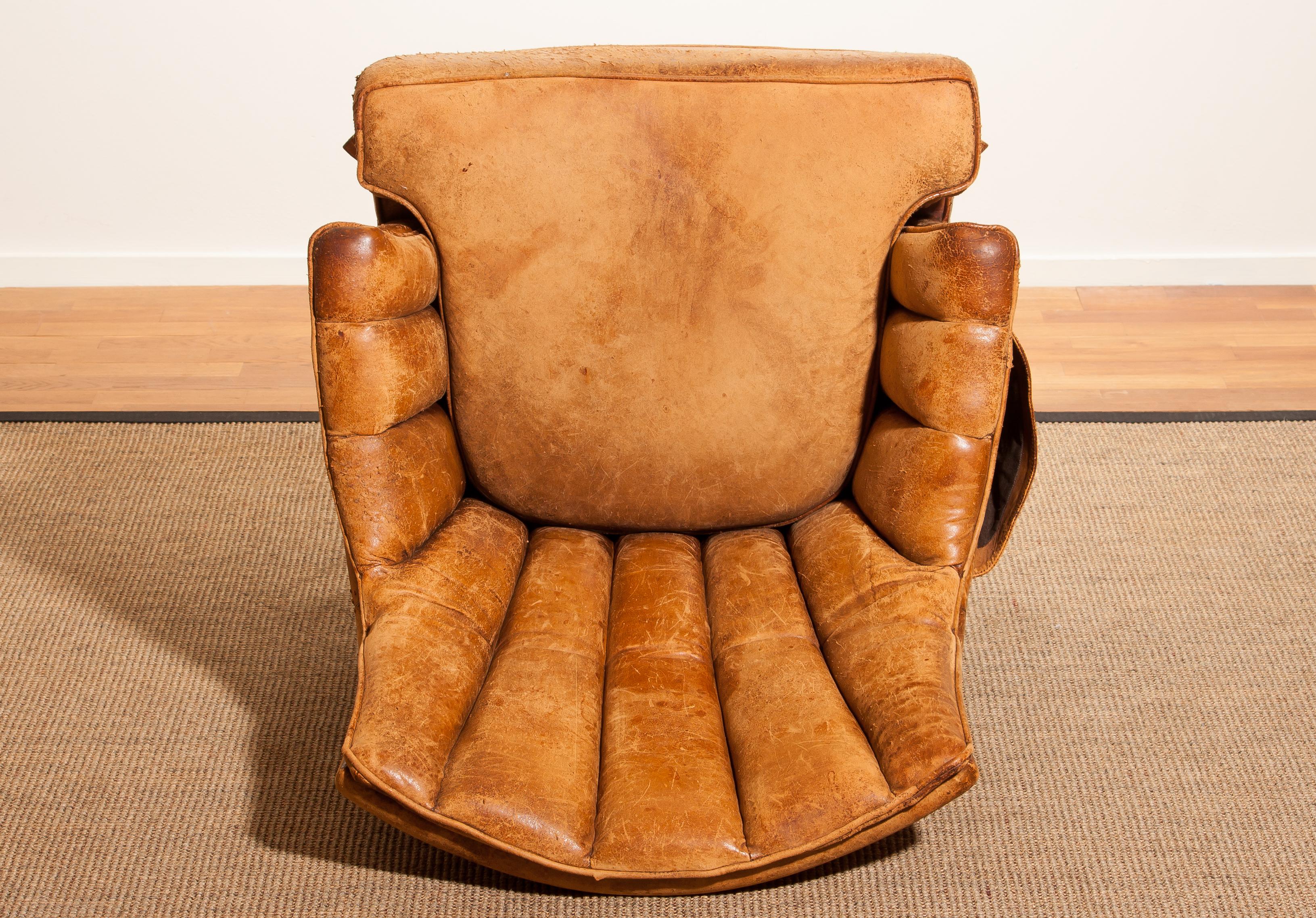 1940s, Sheep Leather Club Lounge Armchair, France 3