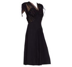 1940S Black Sheer Nylon & Lace Fitted Cocktail Dress