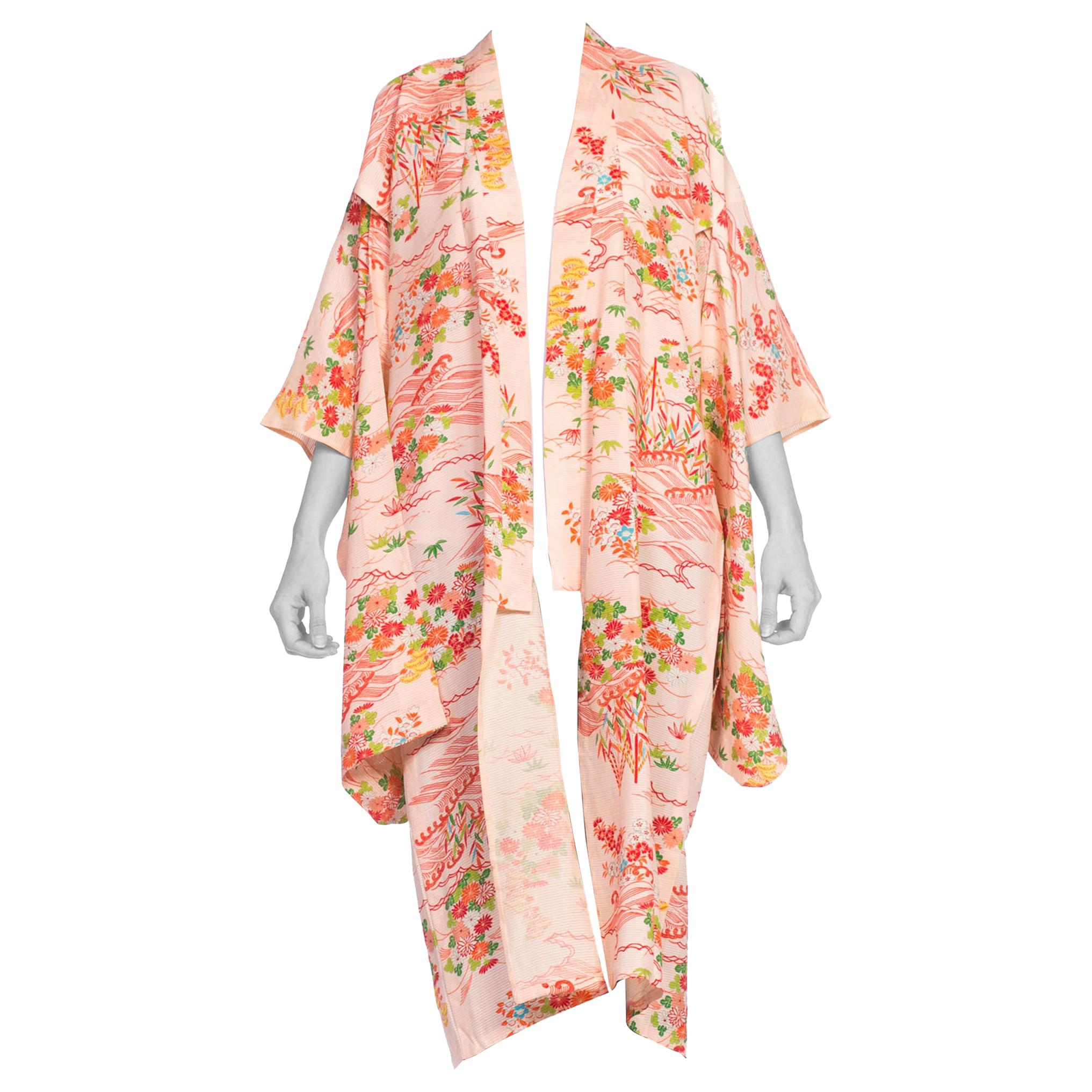 1960S Japanischer Baby-Kimono, leicht, reine Seide, pink und rot