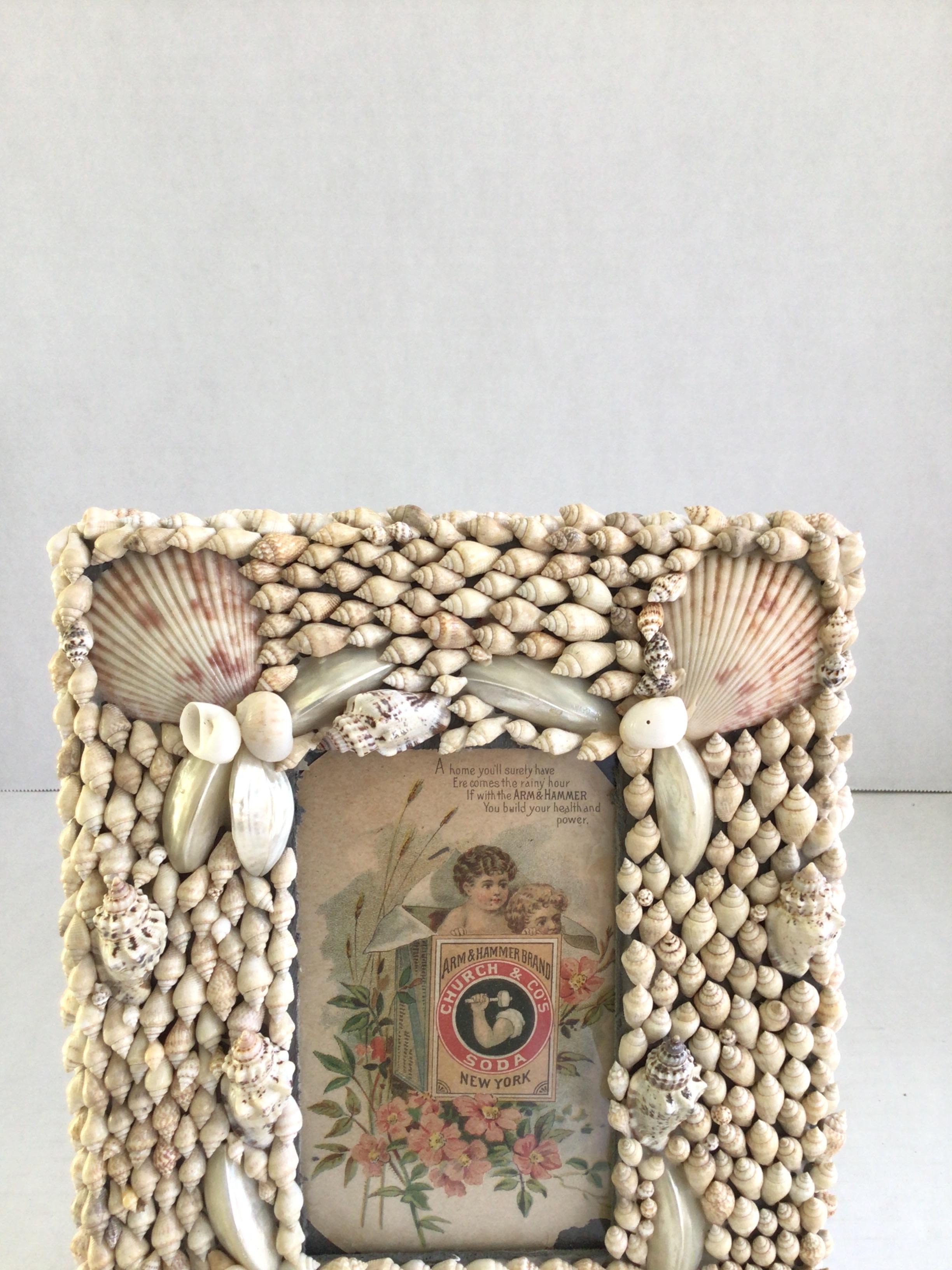 1940s Shell Picture Frame (with glass) In Good Condition For Sale In Tarrytown, NY