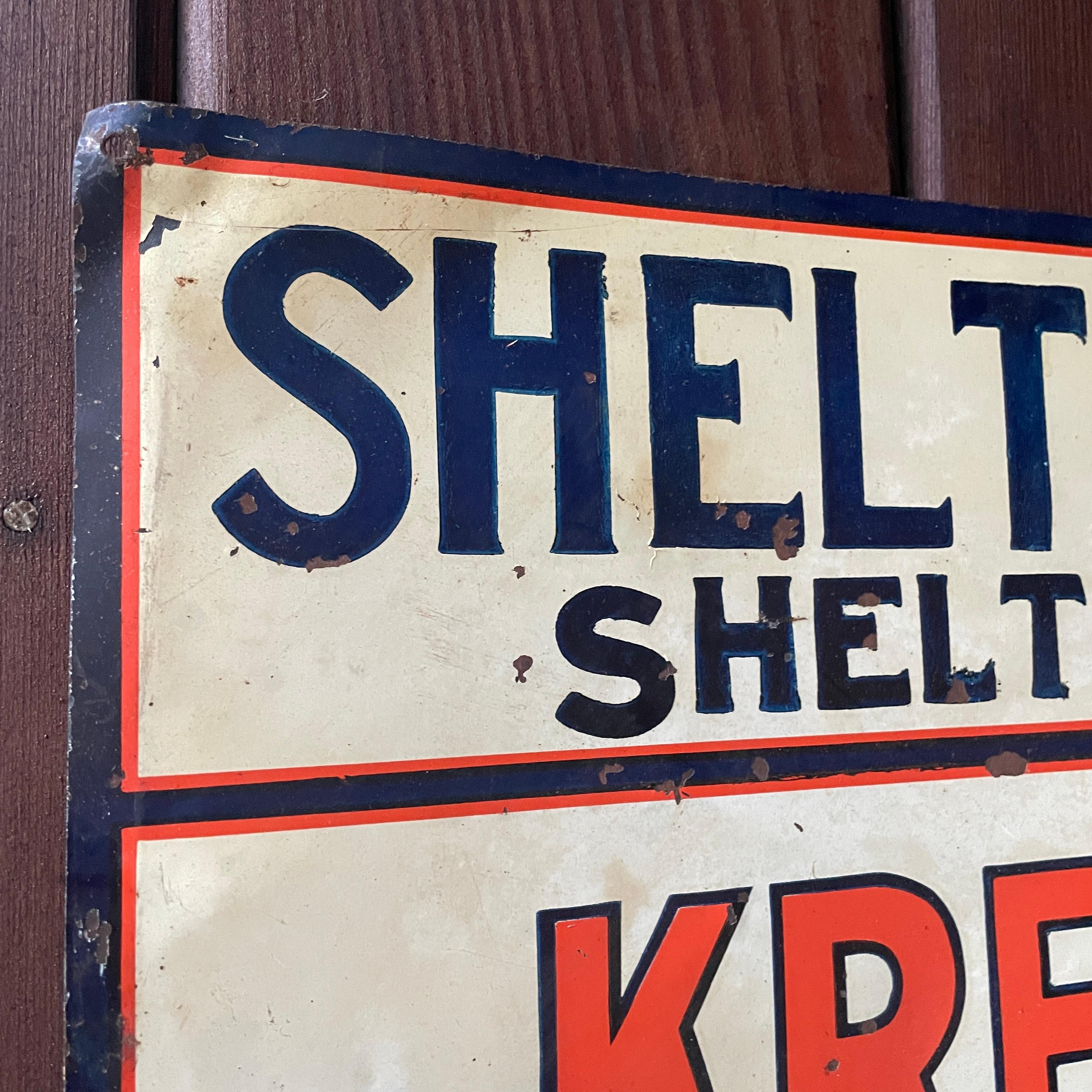 Americano 1940s Shelton Pharmacy Nebraska Painted Tin Sign Kreso Dip No.1 Medicina d'epoca in vendita