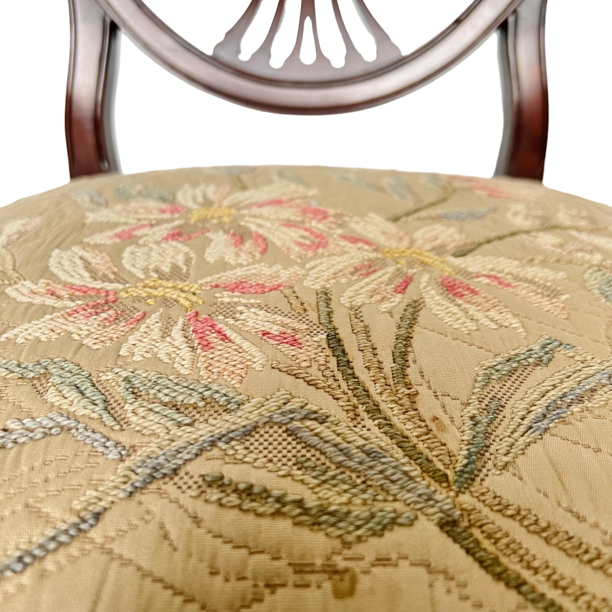 1940s Sheraton Shield Back Embroidered Accent Chair For Sale 1