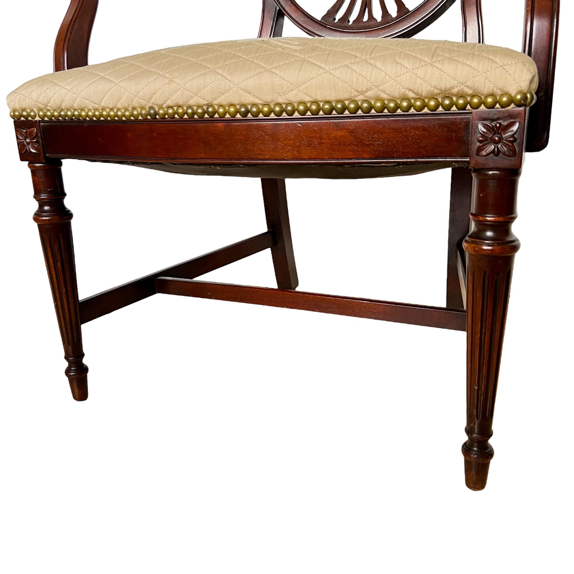 1940s Sheraton Shield Back Embroidered Accent Chair For Sale 2