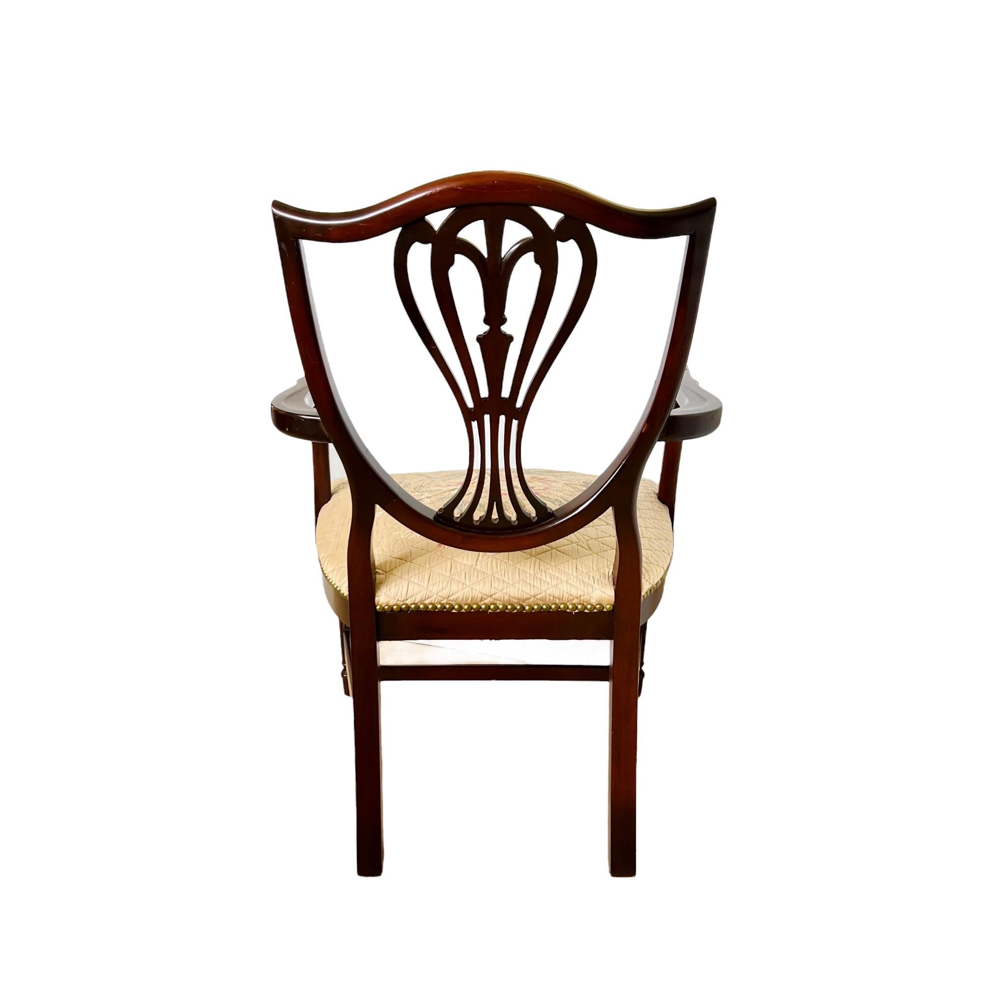 American 1940s Sheraton Shield Back Embroidered Accent Chair For Sale