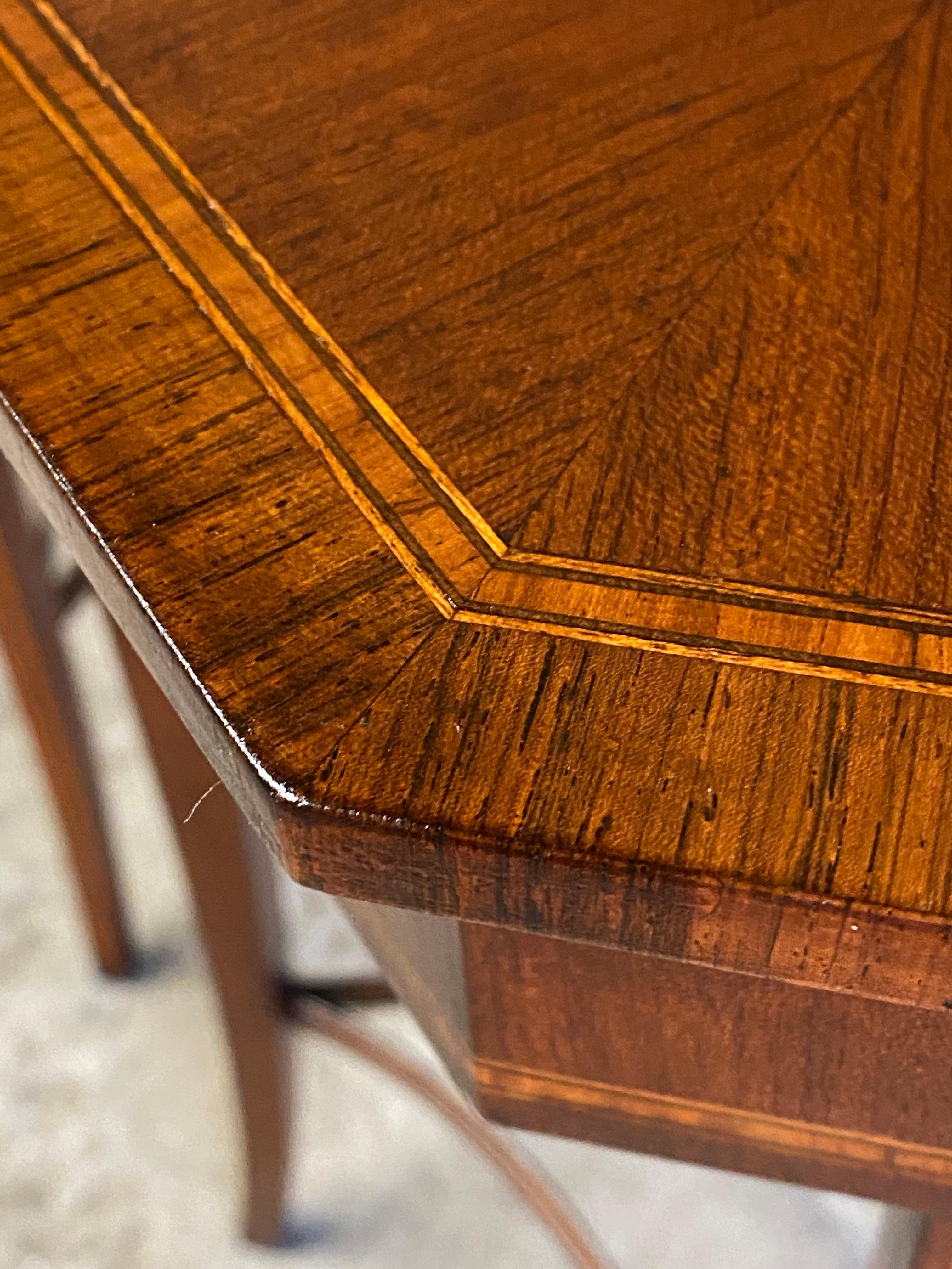 1940s Sheraton Style Mahogany Banded Inlaid Octagonal End Tables, A Pair 2