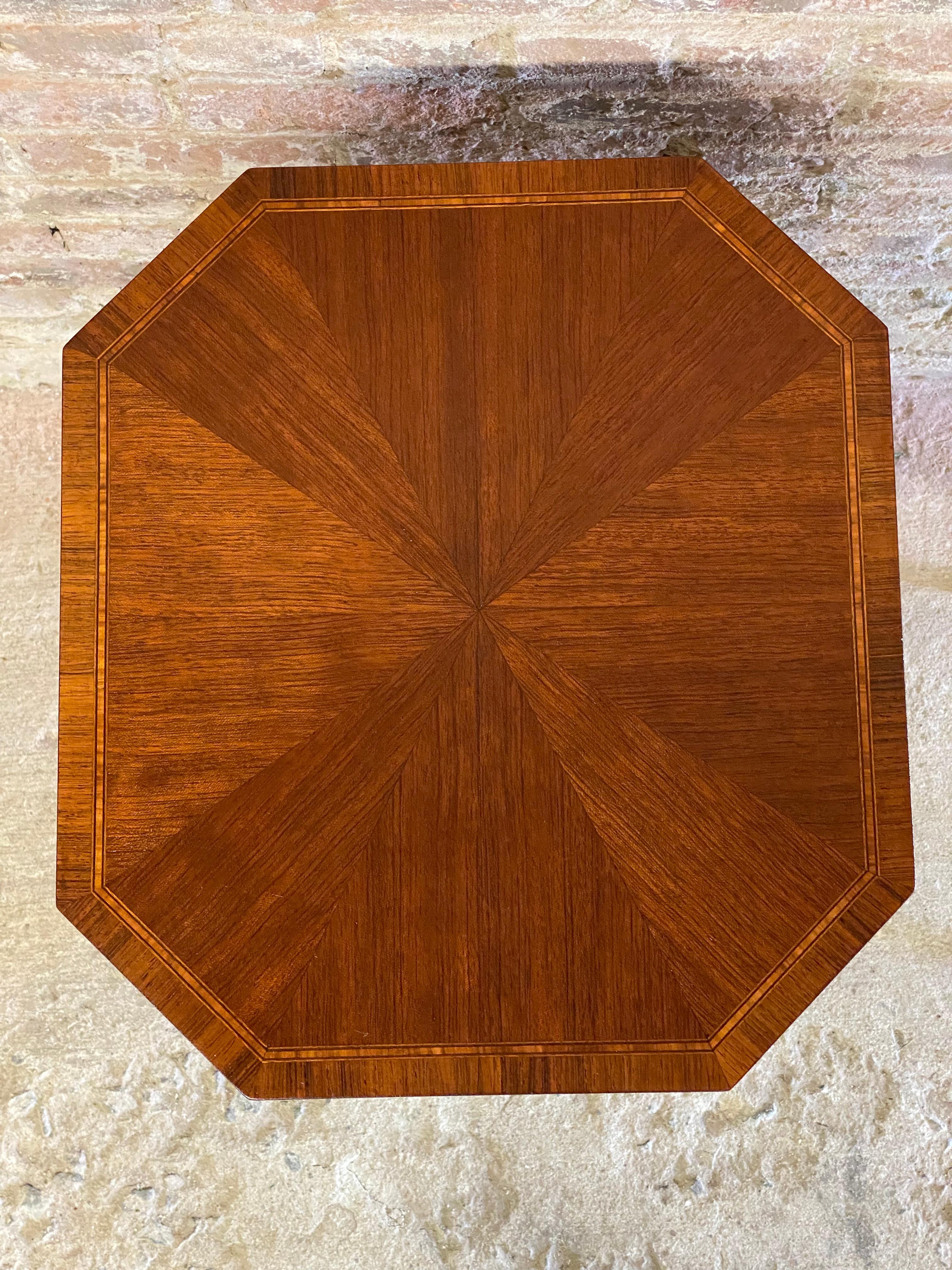 1940s Sheraton Style Mahogany Banded Inlaid Octagonal End Tables, A Pair In Good Condition In Garnerville, NY