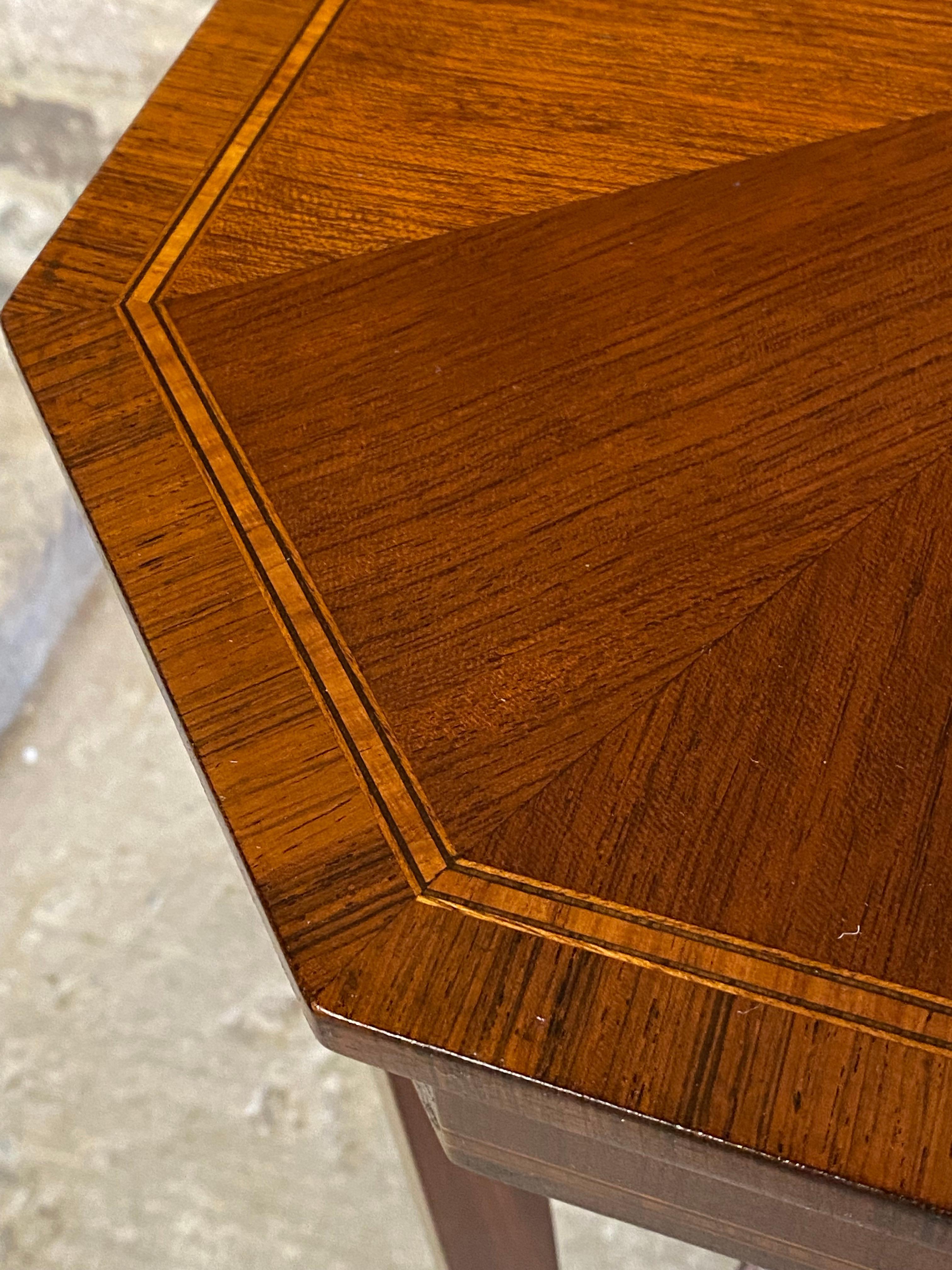 Mid-20th Century 1940s Sheraton Style Mahogany Banded Inlaid Octagonal End Tables, A Pair