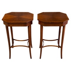 1940s Sheraton Style Mahogany Banded Inlaid Octagonal End Tables, A Pair