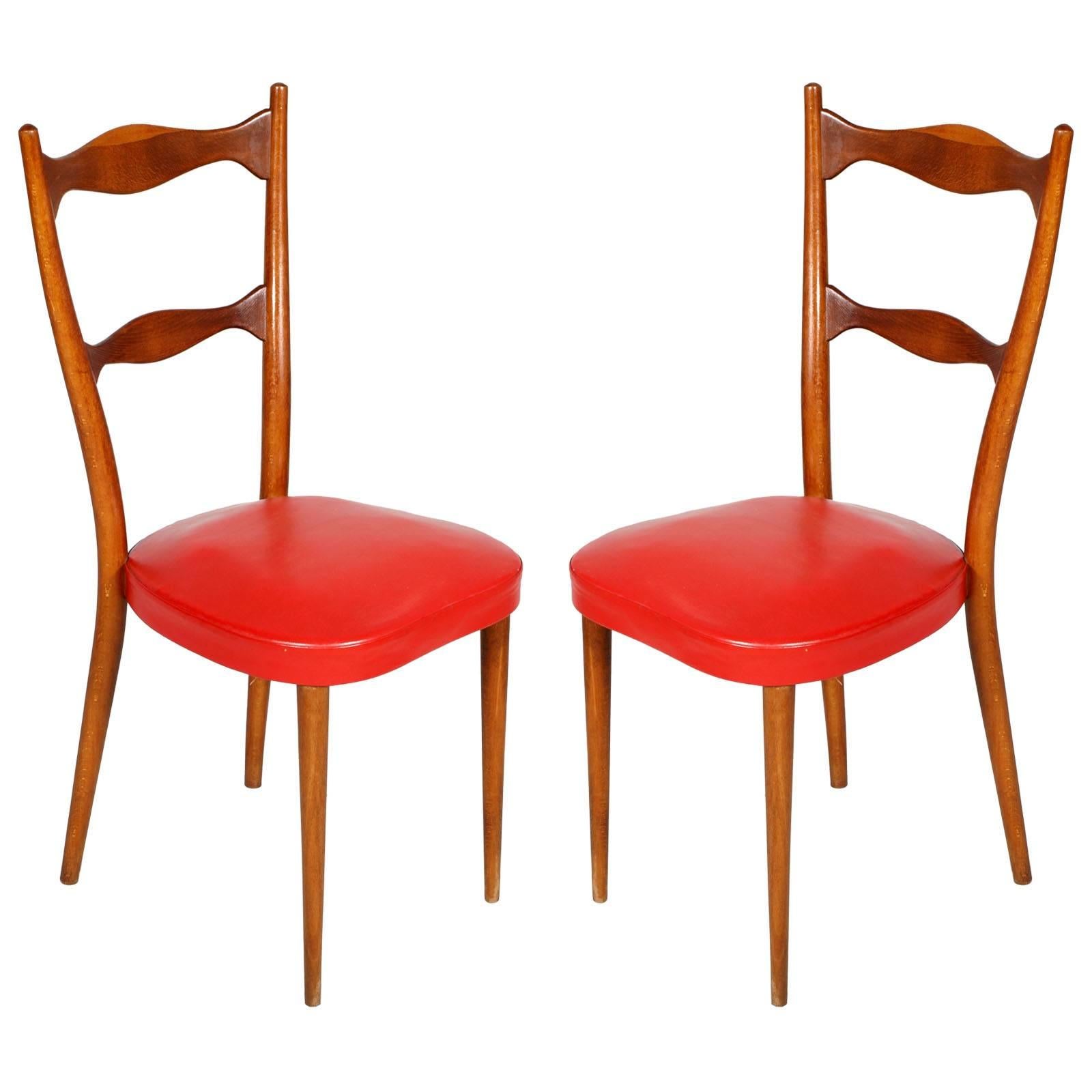 1940s Side Chairs by Melchiorre Bega with Spring Seat, leather upholstery