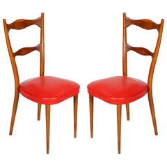 1940s Side Chairs by Melchiorre Bega with Spring Seat, leather upholstery