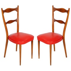 Vintage 1940s Side Chairs by Melchiorre Bega with Spring Seat, leather upholstery