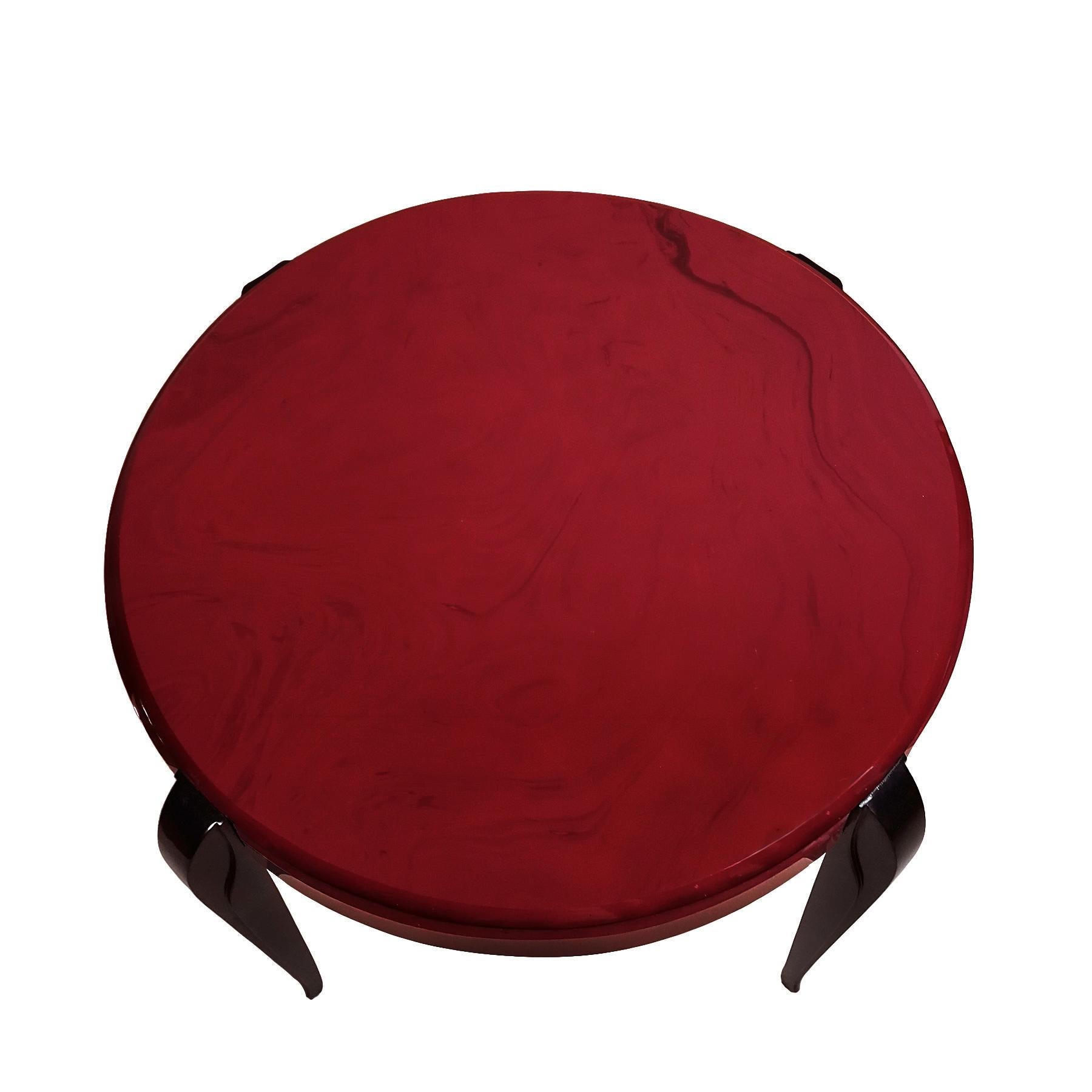 Mid-Century Modern Side Table with Thick Red-Pink Glass Paste, Walnut - France In Good Condition For Sale In Girona, ES