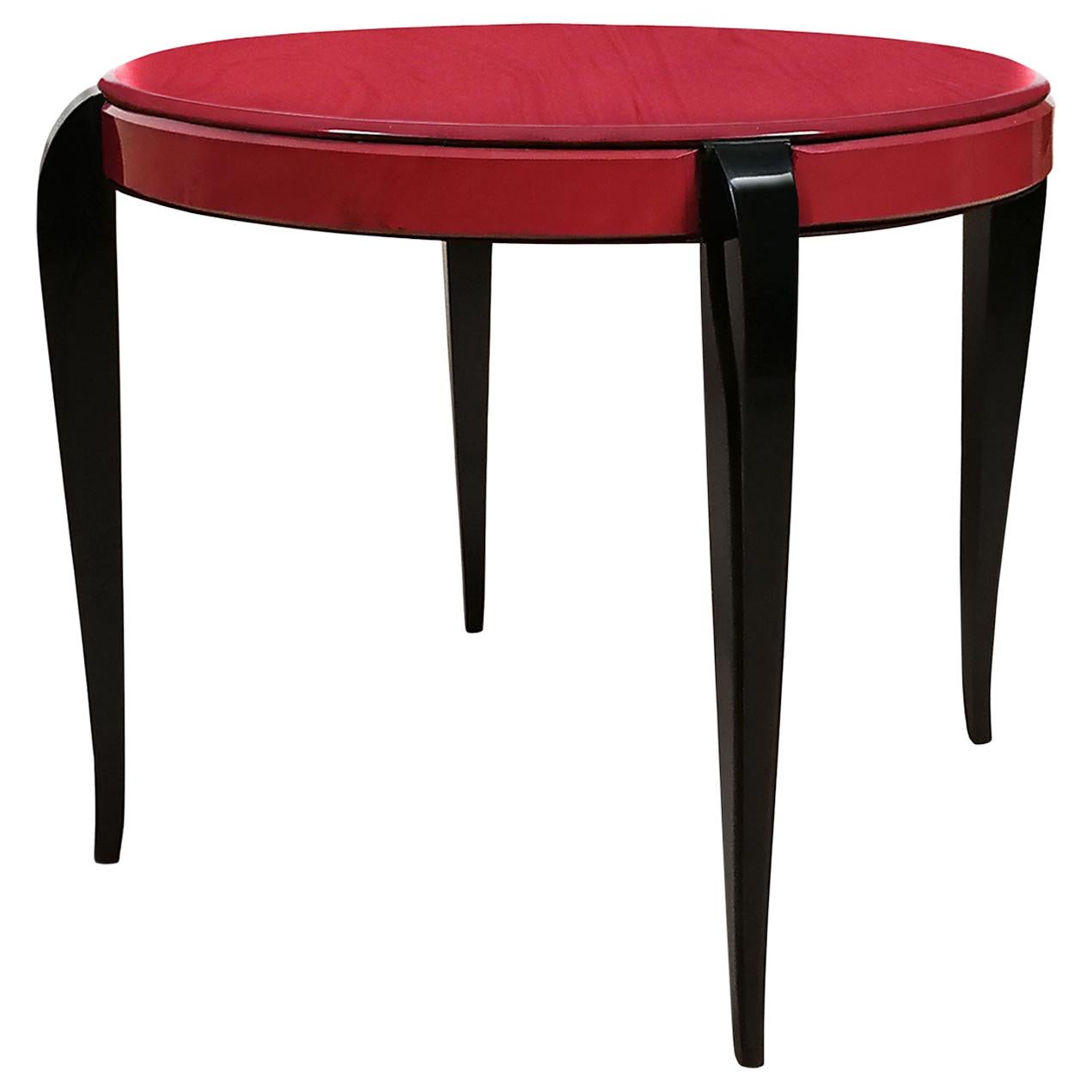 Mid-Century Modern Side Table with Thick Red-Pink Glass Paste, Walnut - France For Sale
