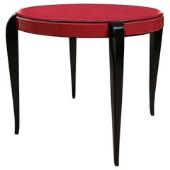 Mid-Century Modern Side Table with Thick Red-Pink Glass Paste, Walnut - France