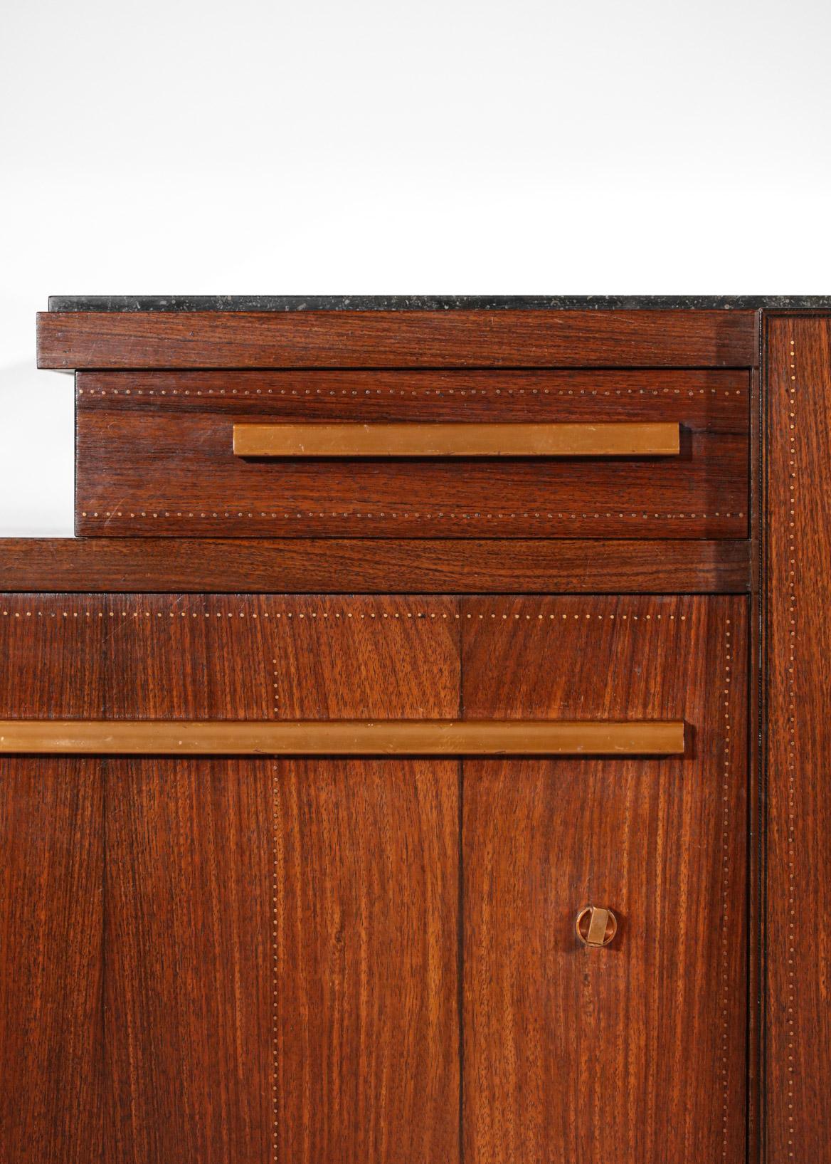 Art Deco 1940s Sideboard by André Sornay in Solid Wood and Copper